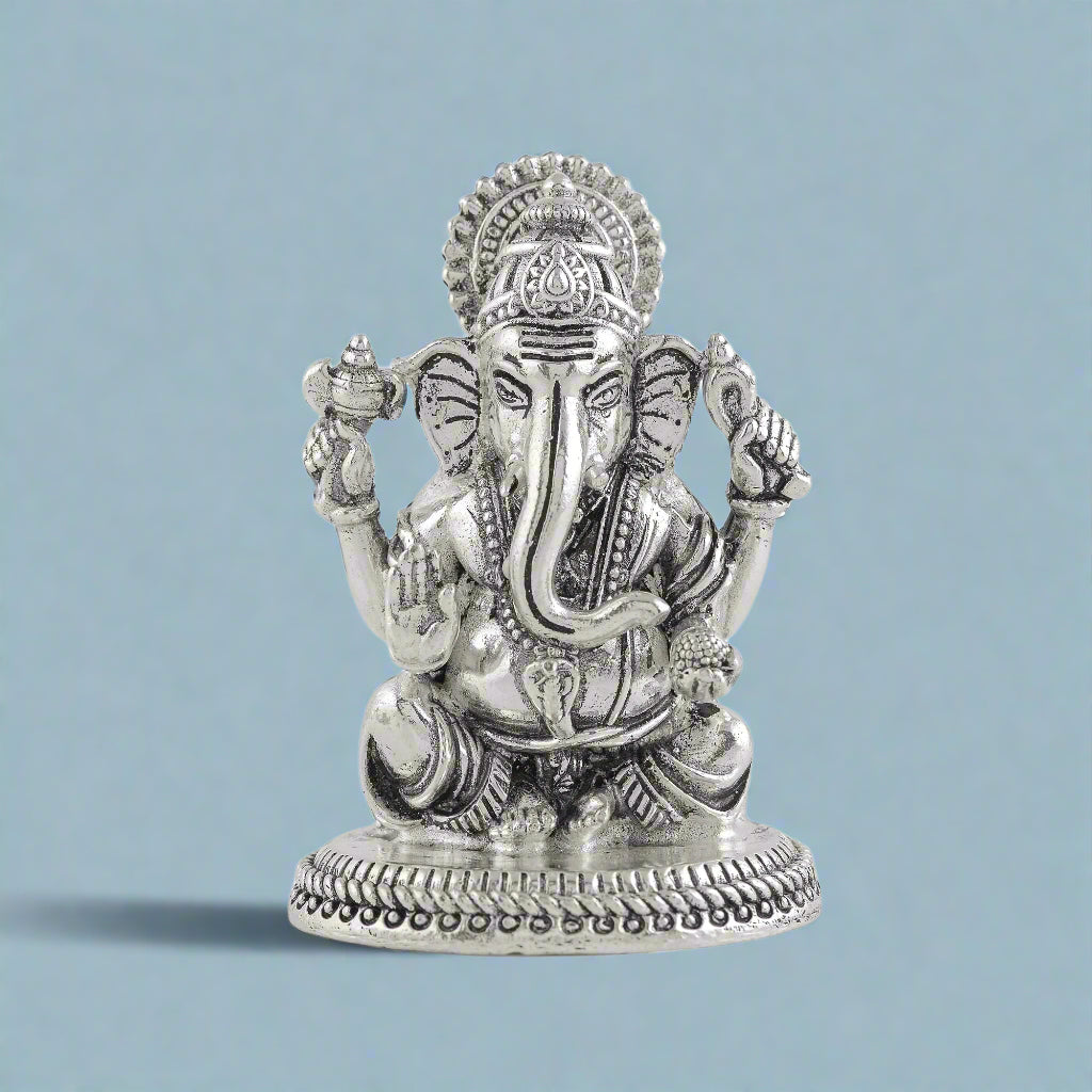 Silver Ganesh Idol in Antique Finish