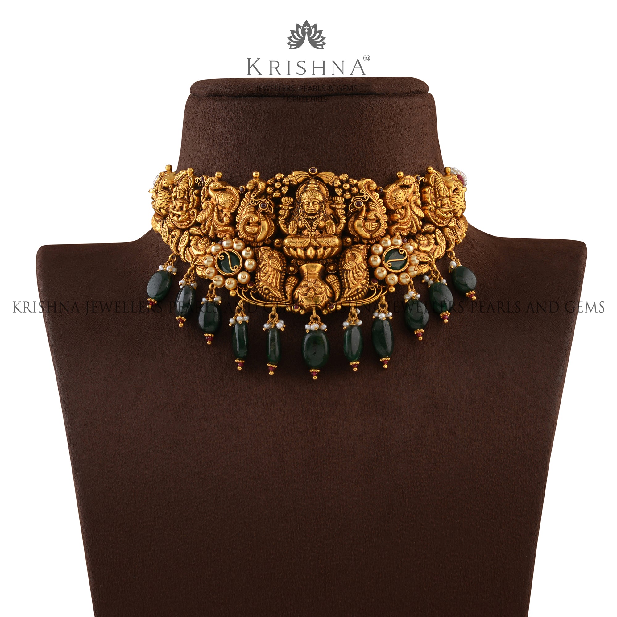 Gold Choker Necklace in Temple Design - Krishna Jewellers Pearls and Gems