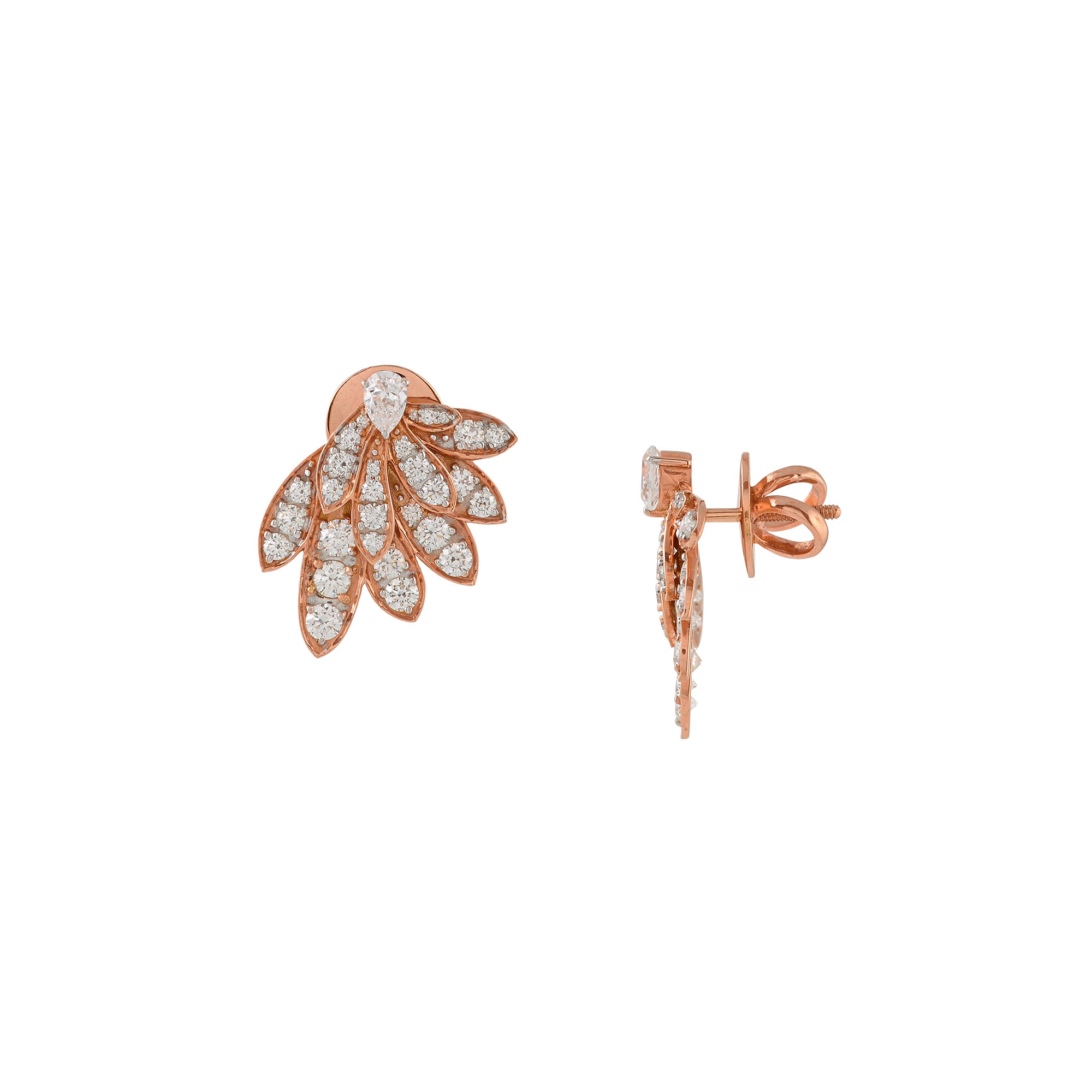 Luxurious Diamond Earrings In Petals Motif