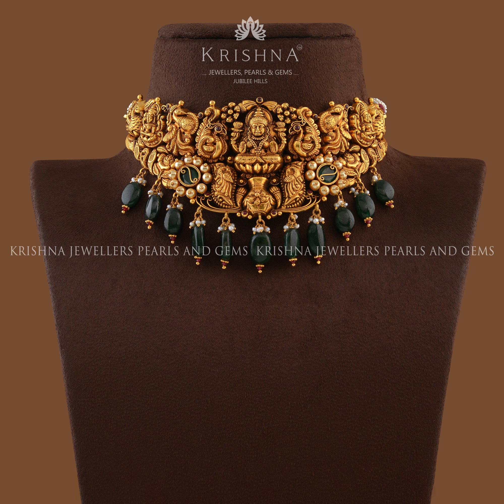 Gold Choker Necklace in Temple Design - Krishna Jewellers Pearls and Gems