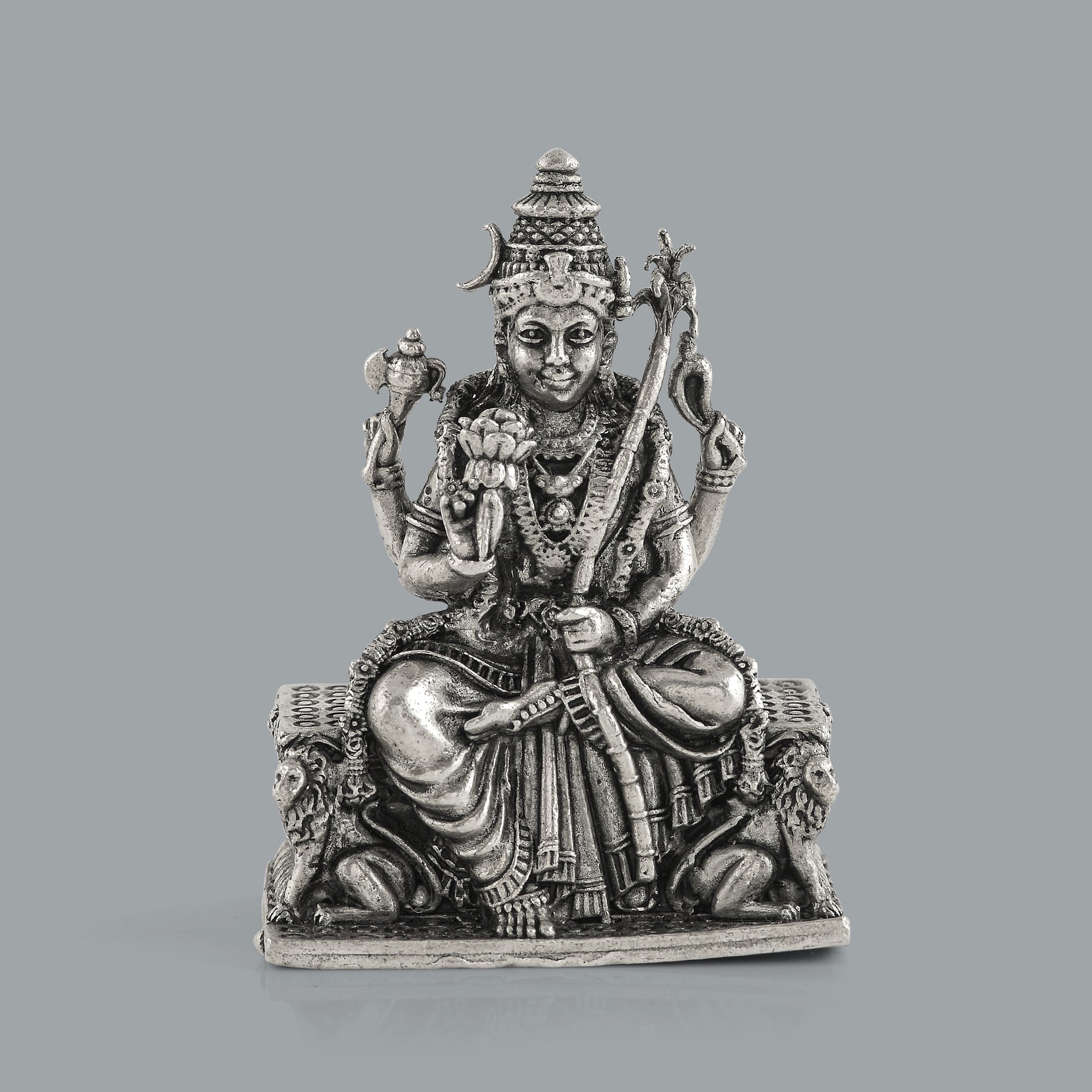 Goddess Lalitha Devi Idol In Silver With Antique Finish