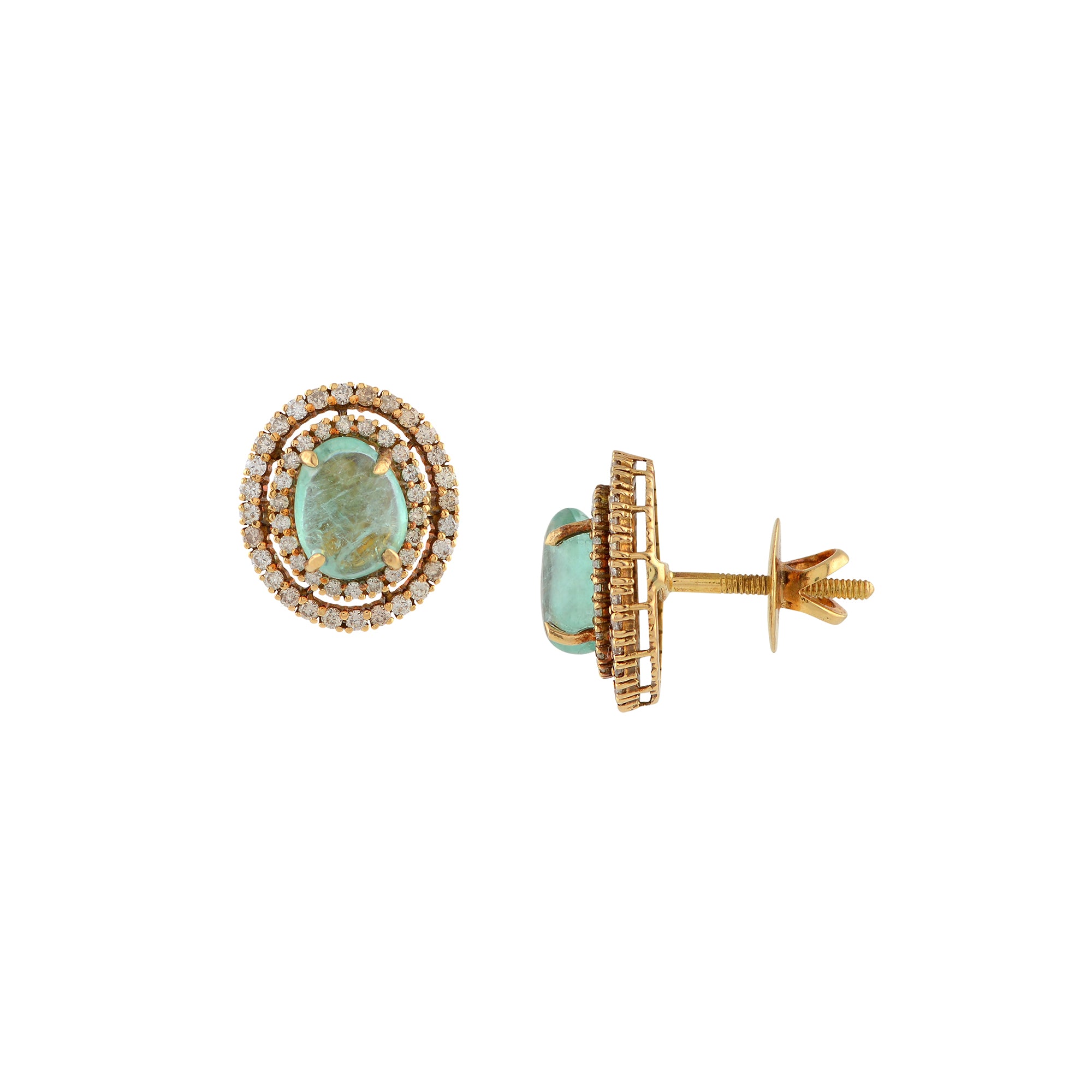 Luxurious Emerald and Diamond Studs - Krishna Jewellers Pearls and Gems