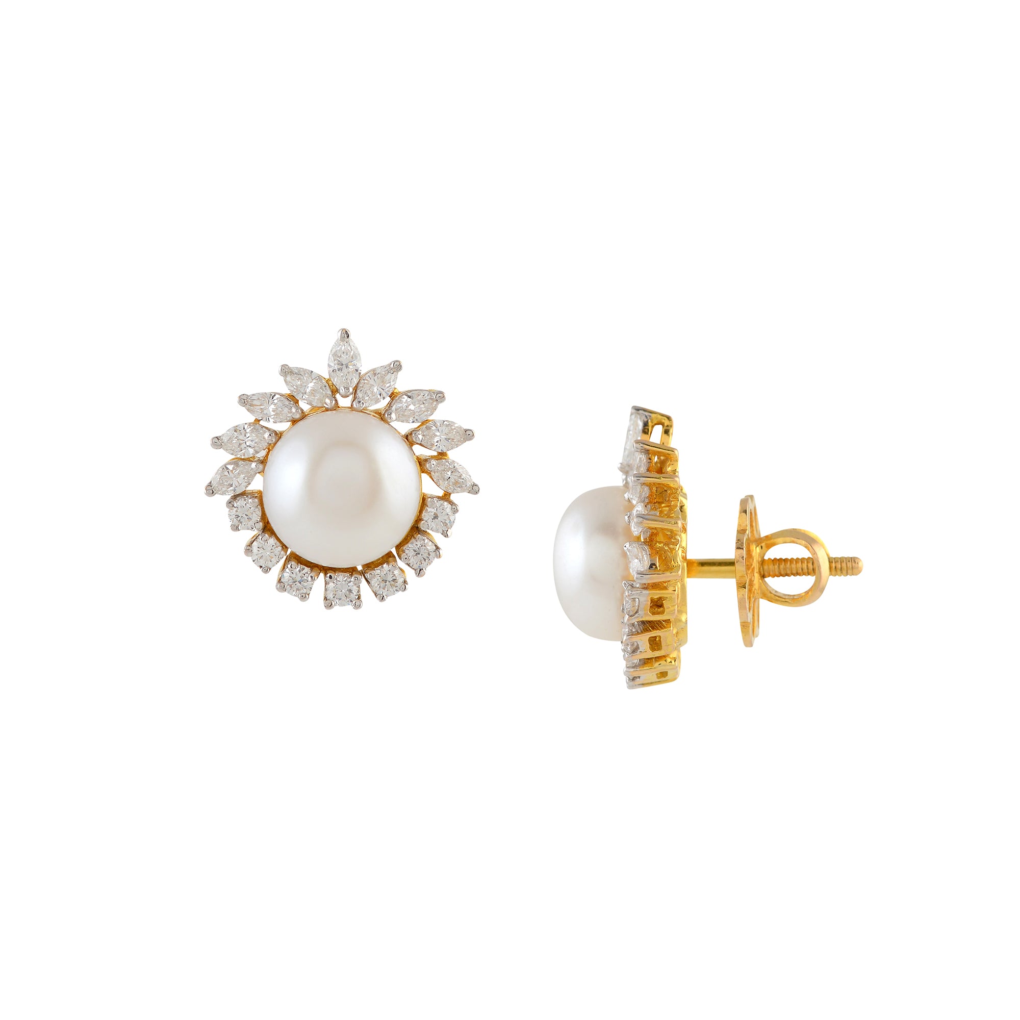 Sparkling Floral Diamond Studs - Krishna Jewellers Pearls and Gems