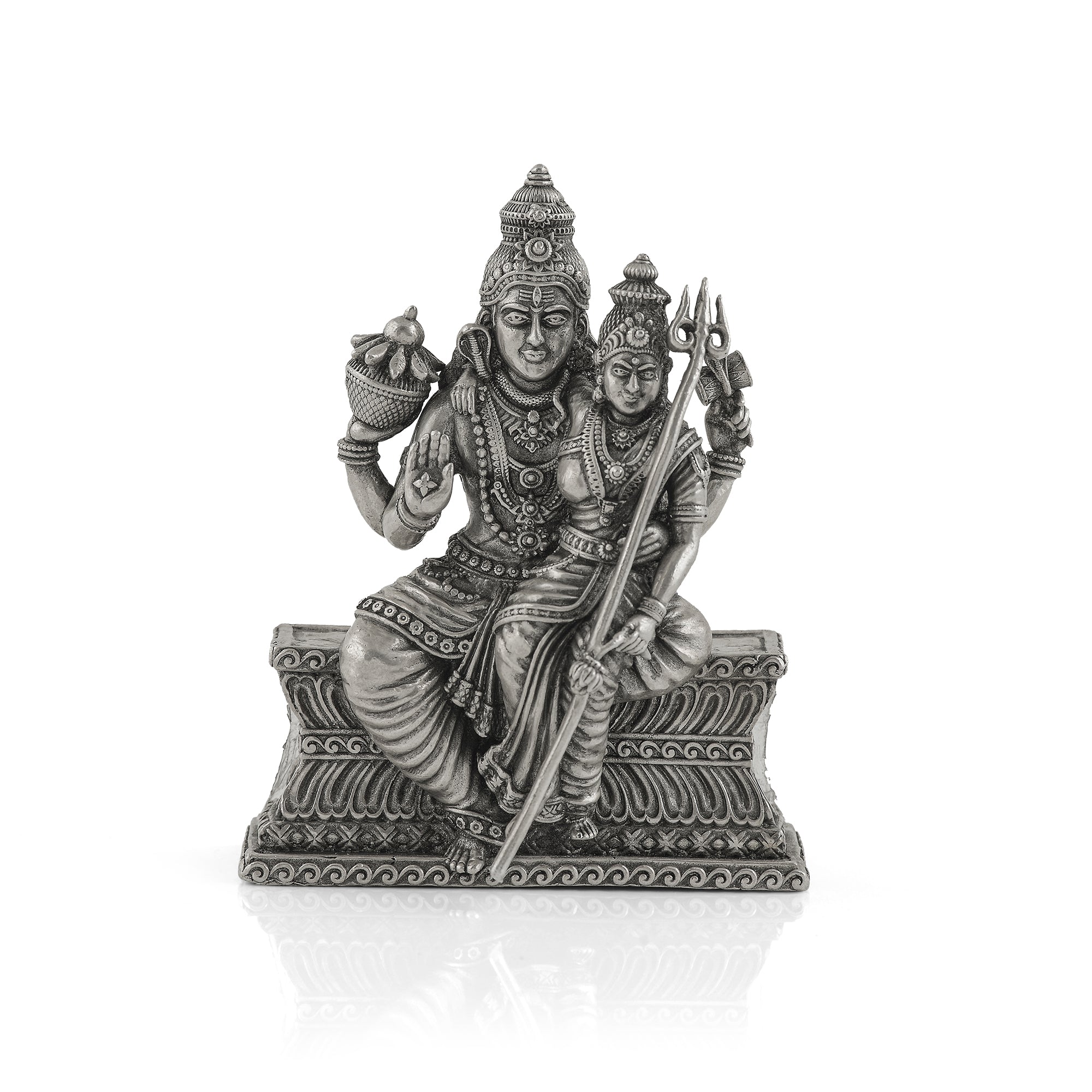 Divine ShivParvathi Idol in Antique Silver