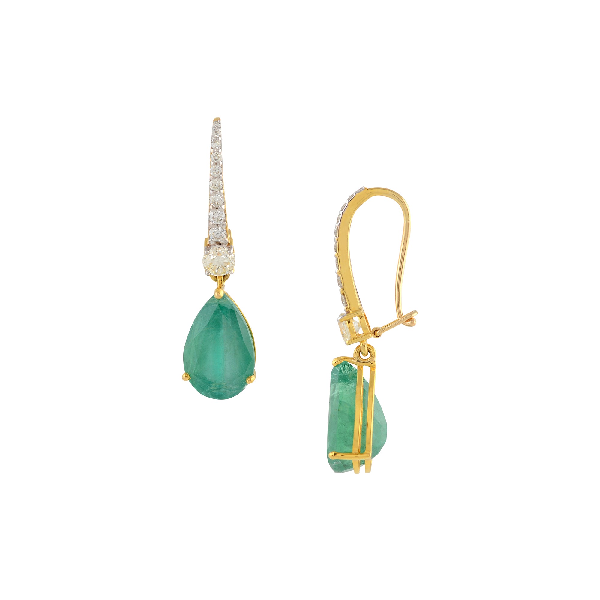 Pear-Cut Emeralds in Diamond Studs - Krishna Jewellers Pearls and Gems