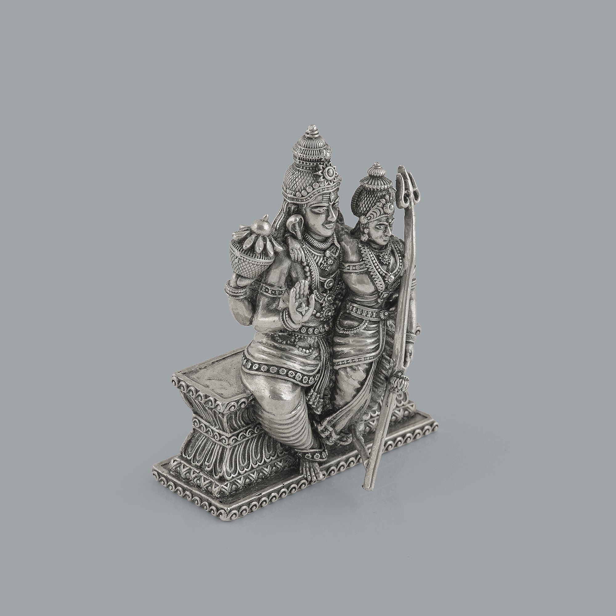 Divine ShivParvathi Idol in Antique Silver