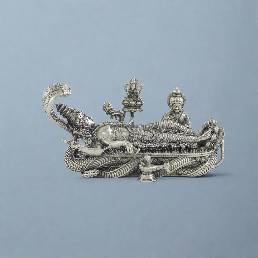 Silver Vishnu Idol With Sesha Nag