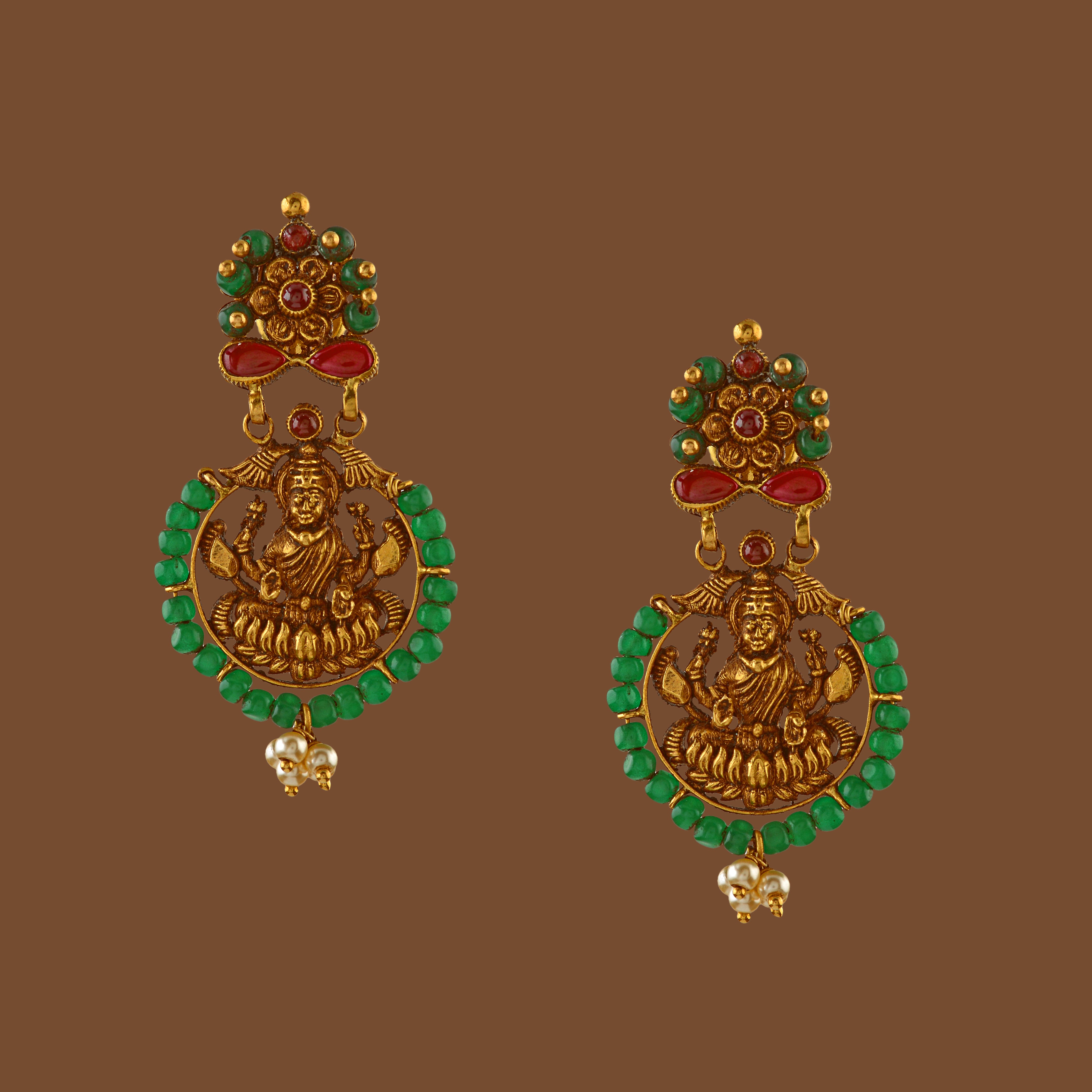 22K Gold Earring in Laxmi Motif - Krishna Jewellers Pearls and Gems
