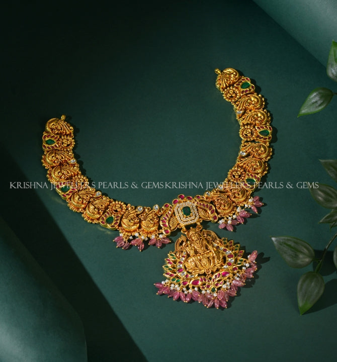 22K Gold Short Necklace with Emerald Ruby Heritage Elegance