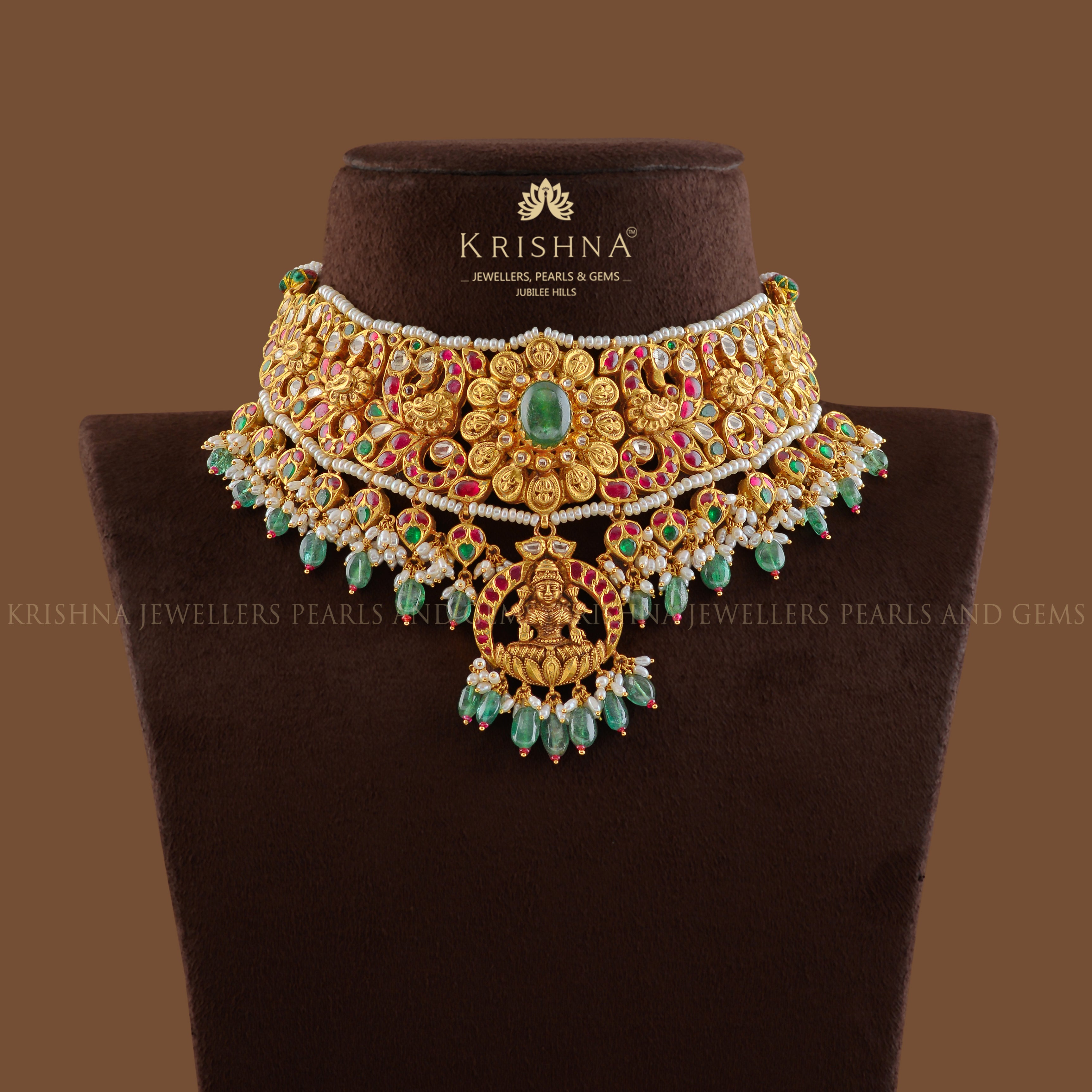 Floral Gold Choker Necklace - Krishna Jewellers Pearls and Gems