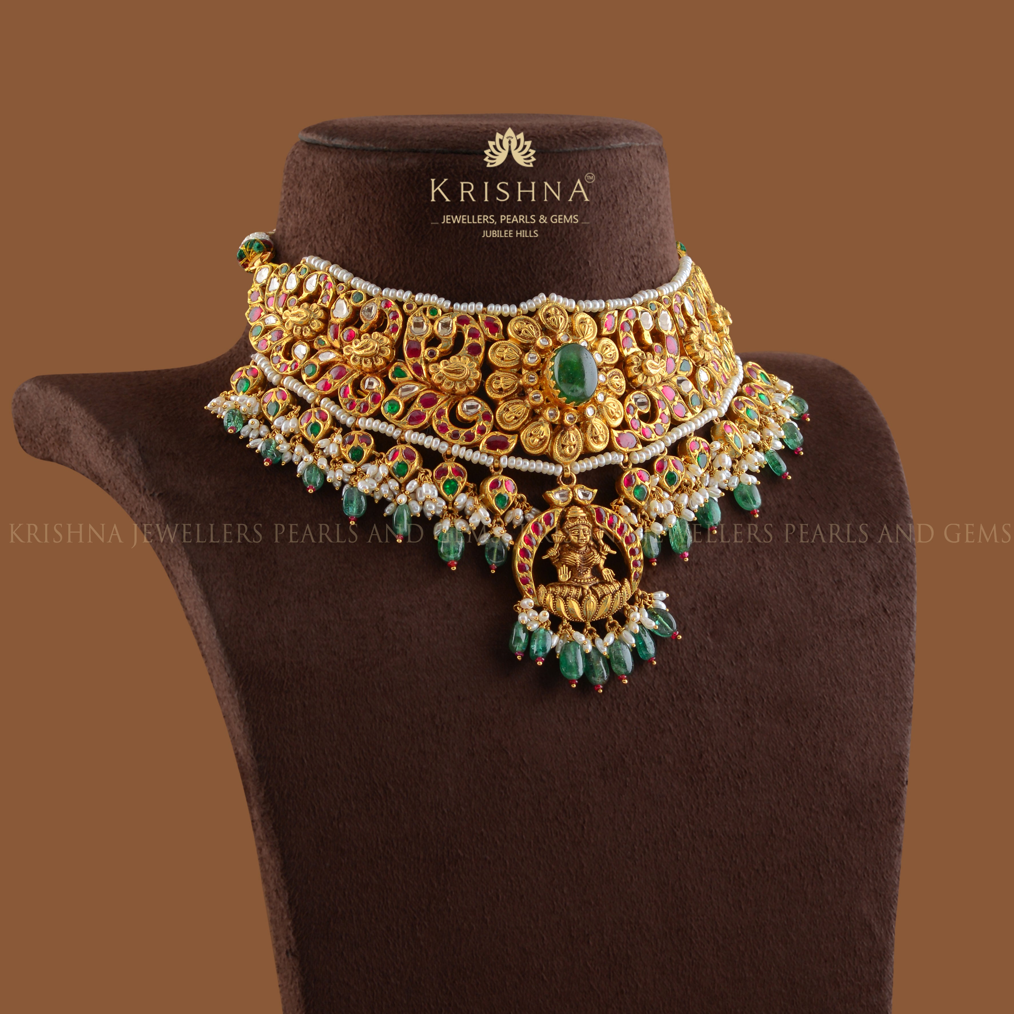 Floral Gold Choker Necklace - Krishna Jewellers Pearls and Gems