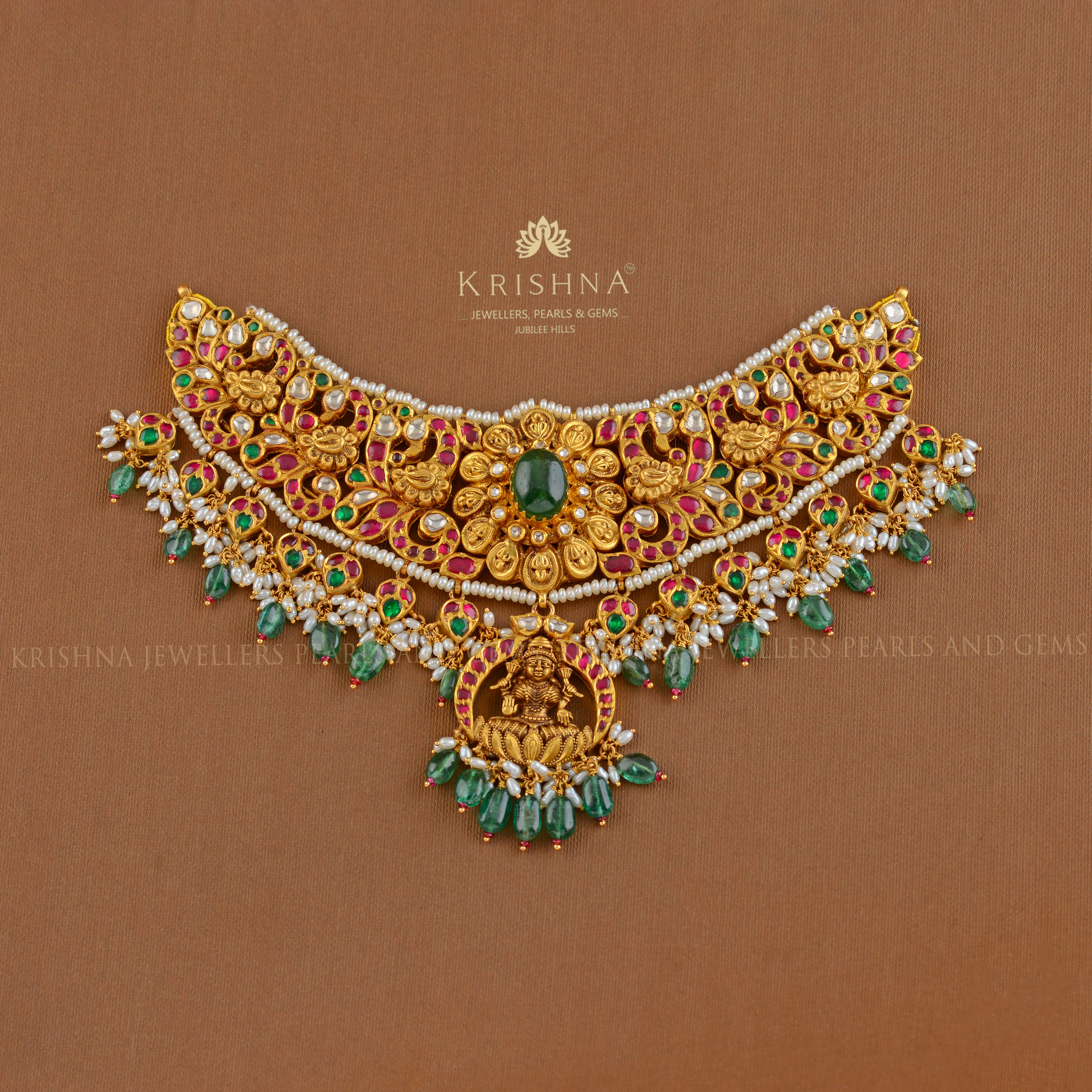 Floral Gold Choker Necklace - Krishna Jewellers Pearls and Gems