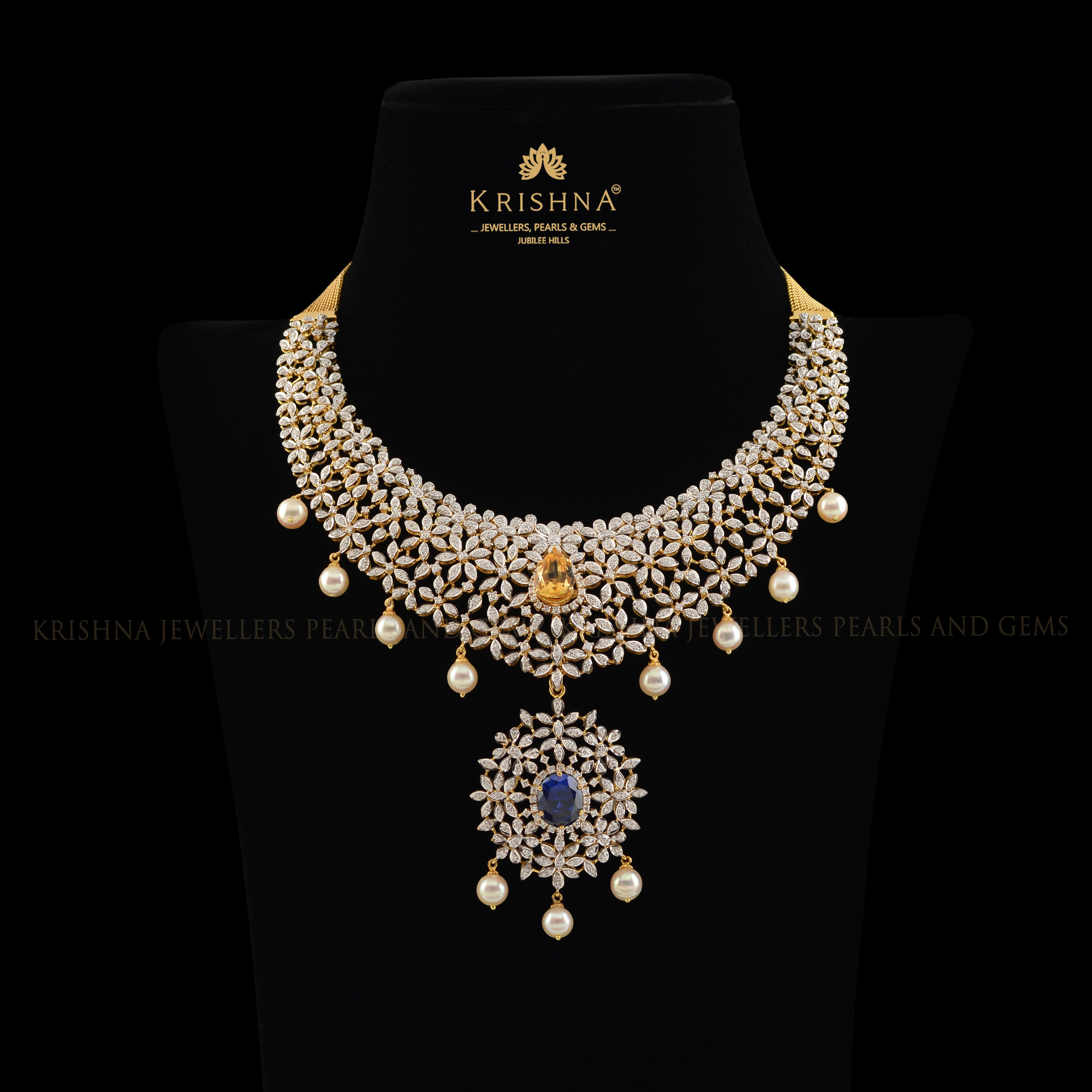 Sparkling Flowery Diamond Necklace - Krishna Jewellers Pearls and Gems