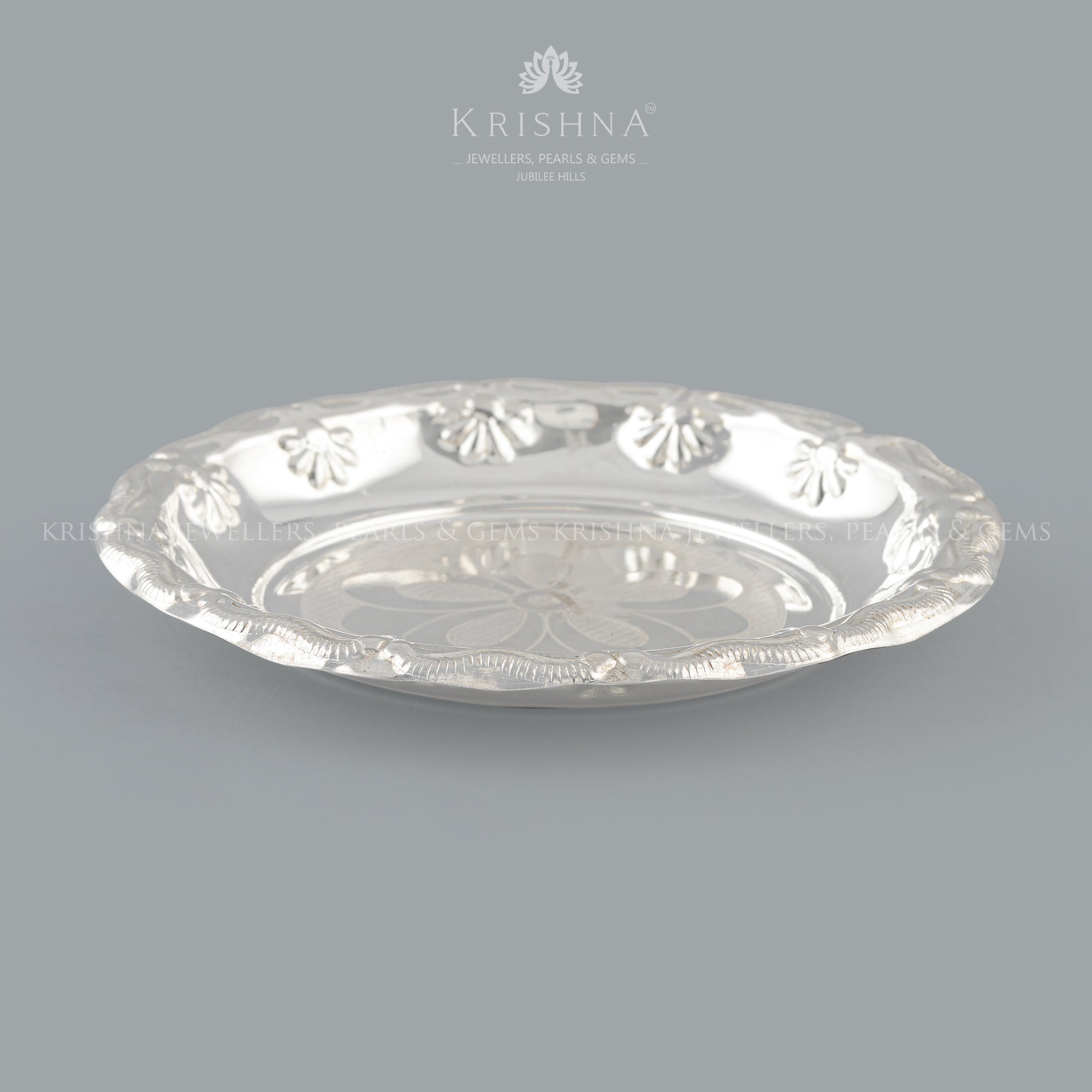 Silver Pooja Plate With Floral Imprint