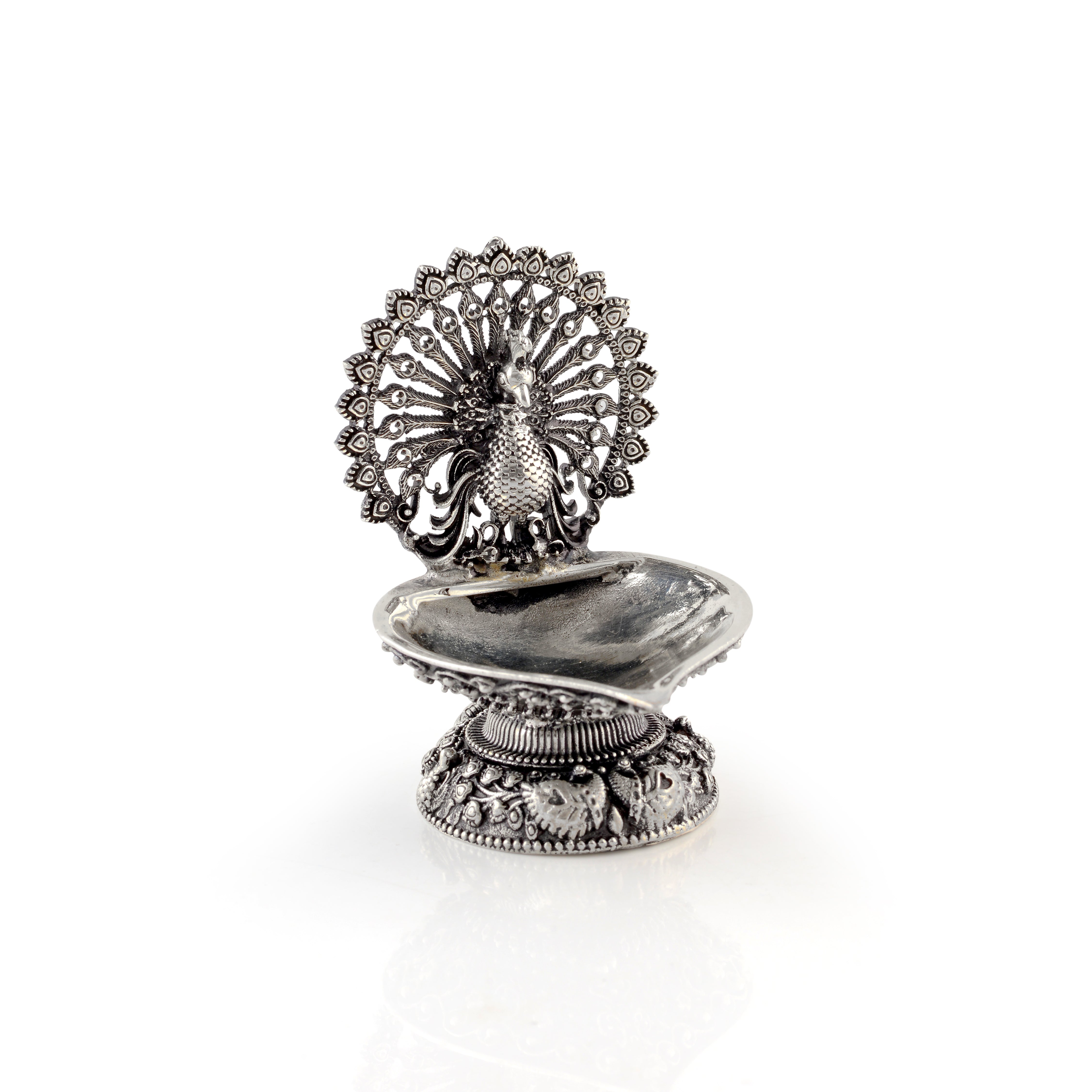Divine Peacock Deepam in Silver - Krishna Jewellers Pearls and Gems
