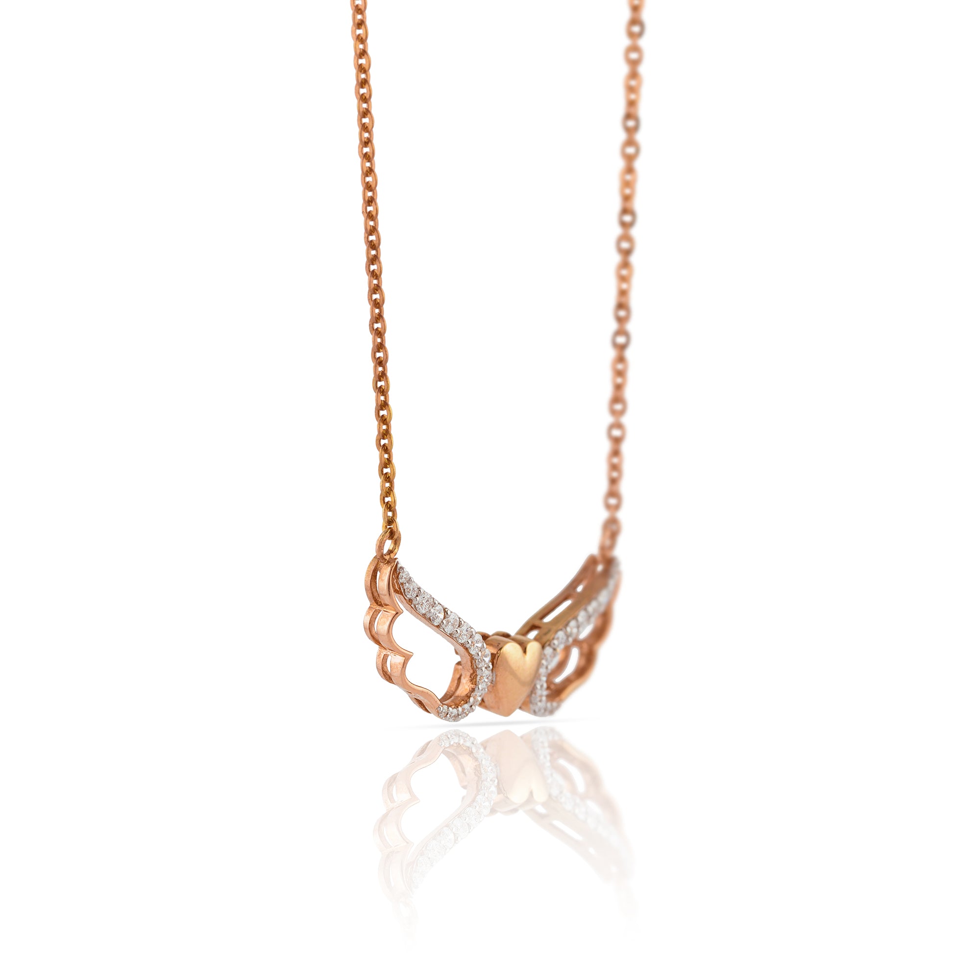 Rose Gold Chain Flying Heart Diamond Pendant - Krishna Jewellers Pearls and Gems