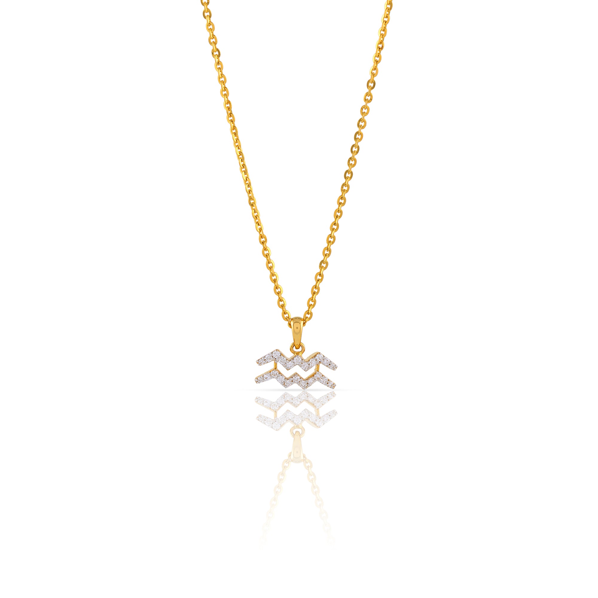Gold Chain Aquarius Diamond Pendant - Krishna Jewellers Pearls and Gems