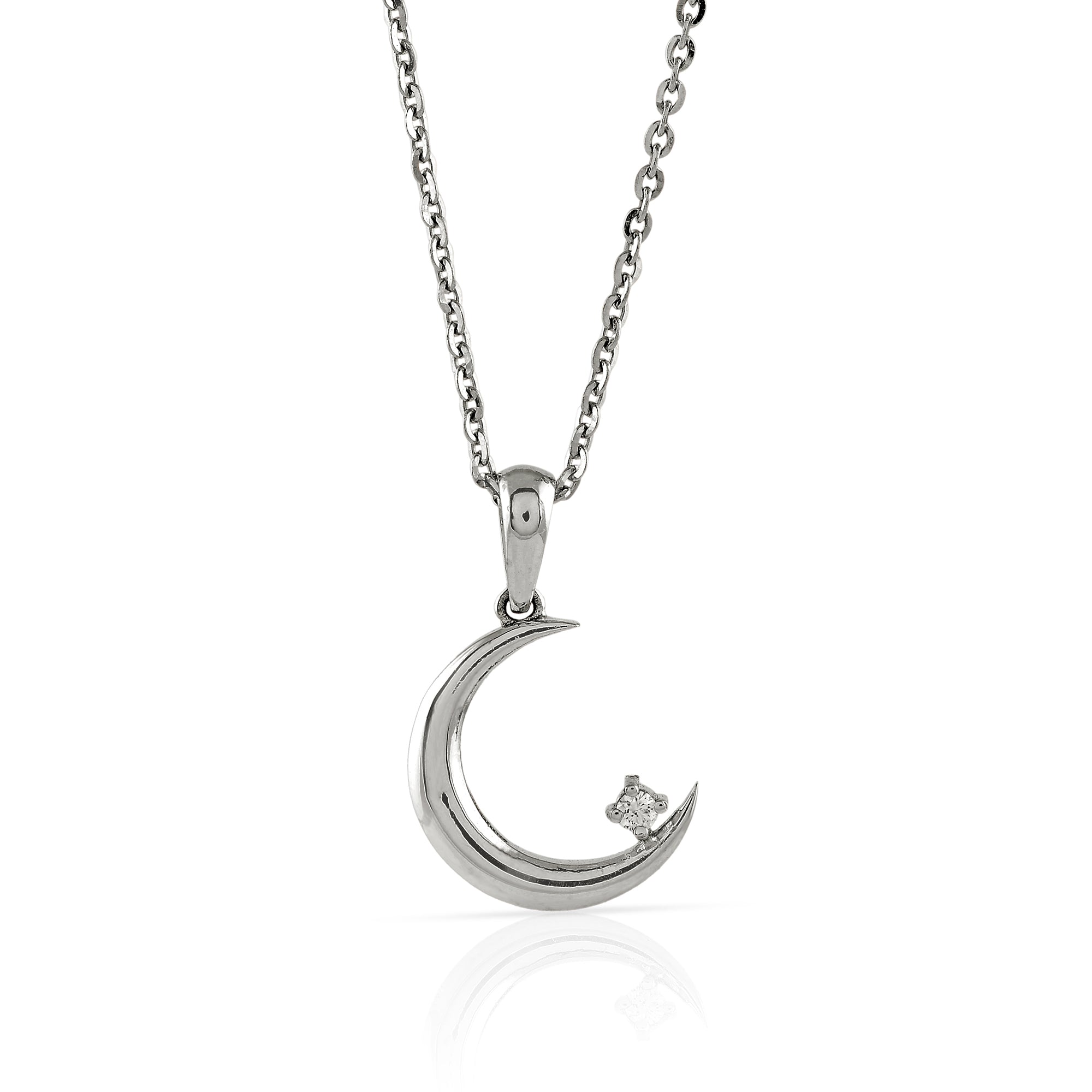Gold Chain Small Creascent Moon Diamond Pendant - Krishna Jewellers Pearls and Gems