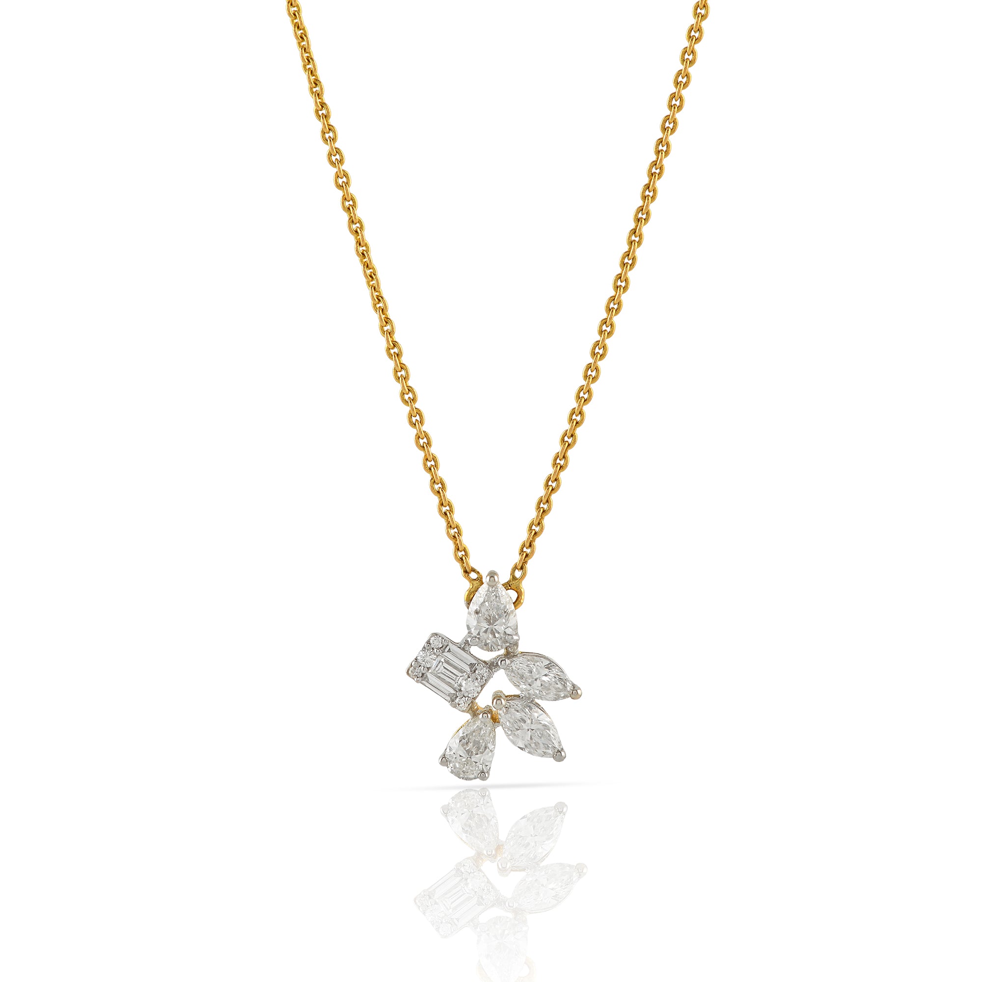 Gold Chain Flower n Petal Diamond Pendant - Krishna Jewellers Pearls and Gems