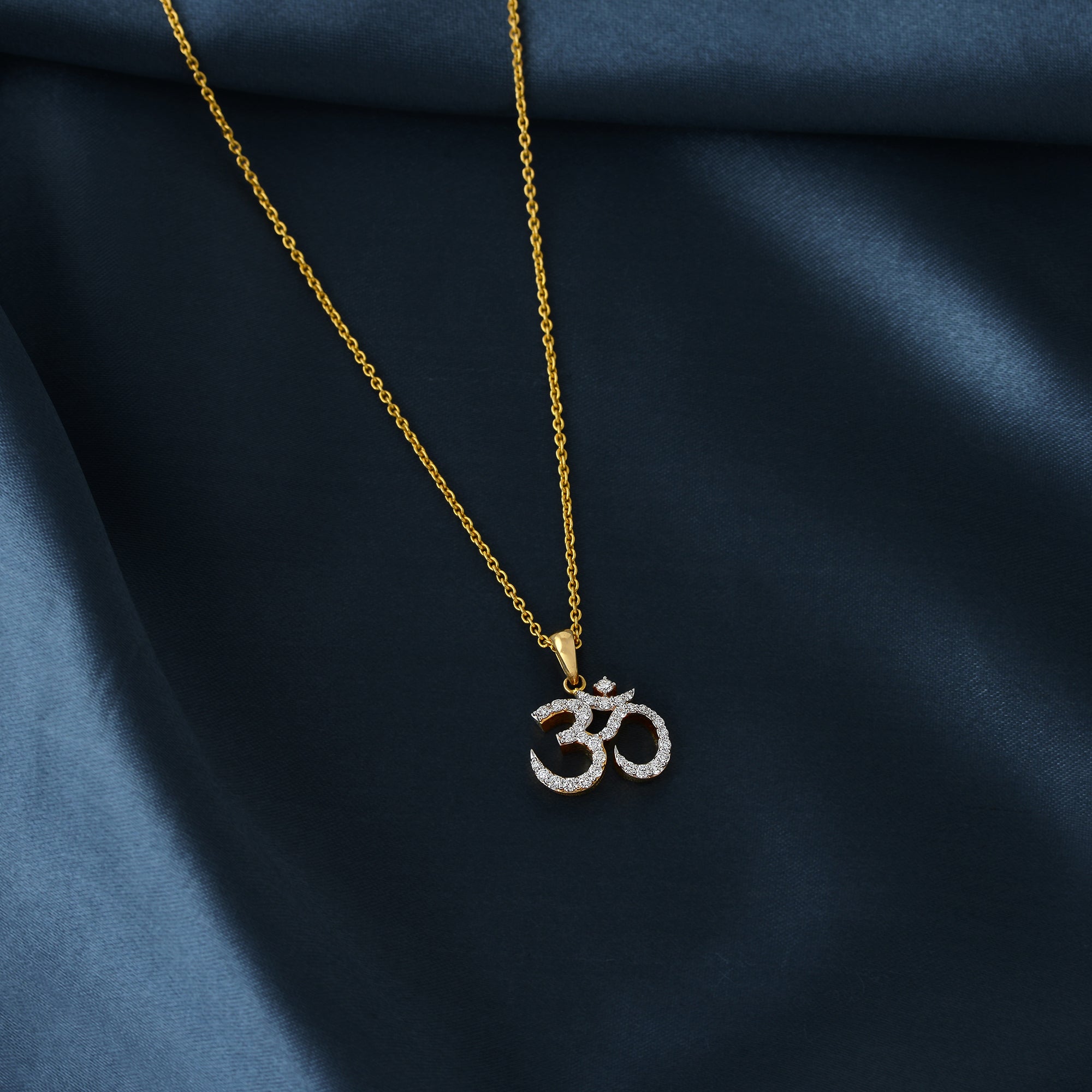 Gold Chain OM Diamond Pendant - Krishna Jewellers Pearls and Gems
