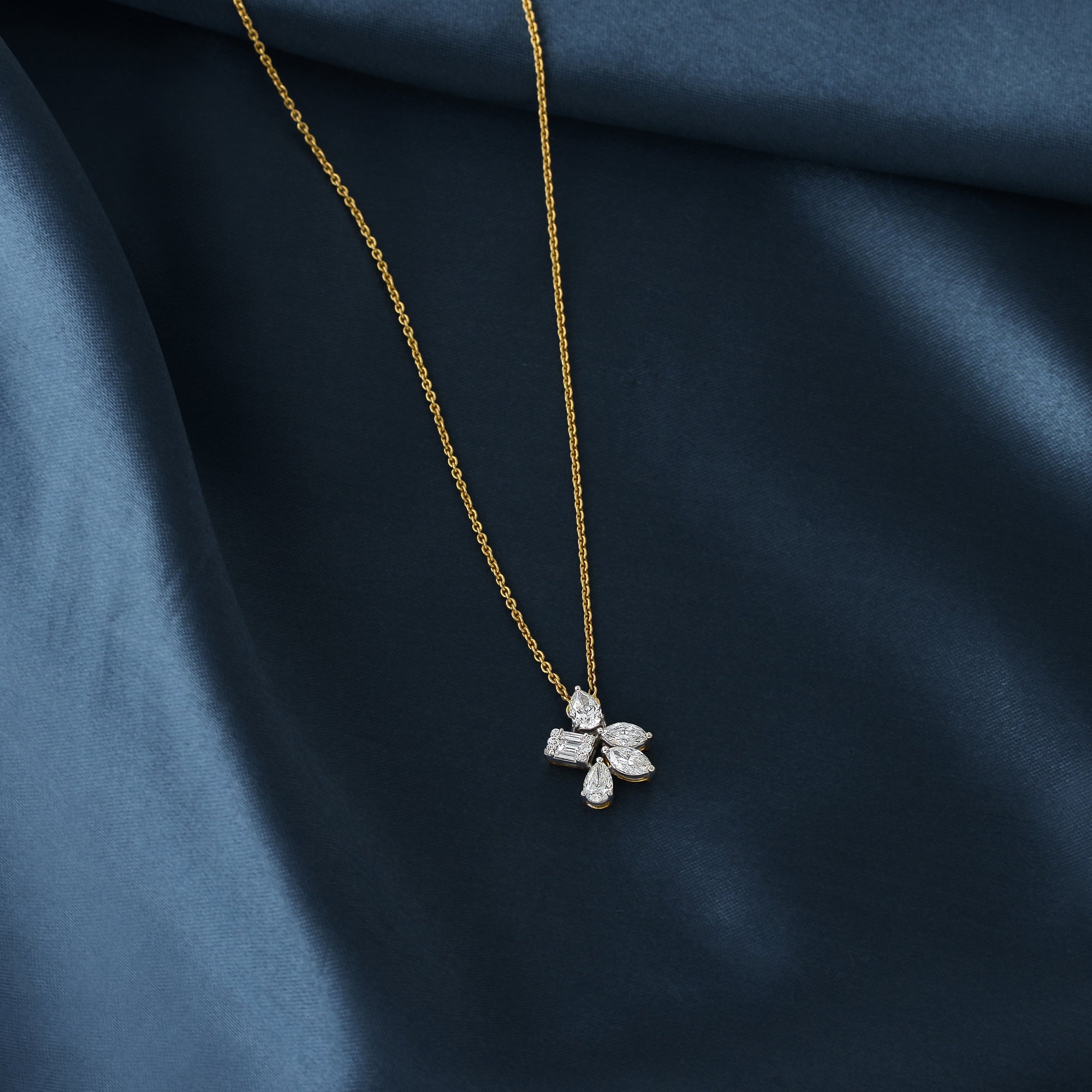 Gold Chain Flower n Petal Diamond Pendant - Krishna Jewellers Pearls and Gems
