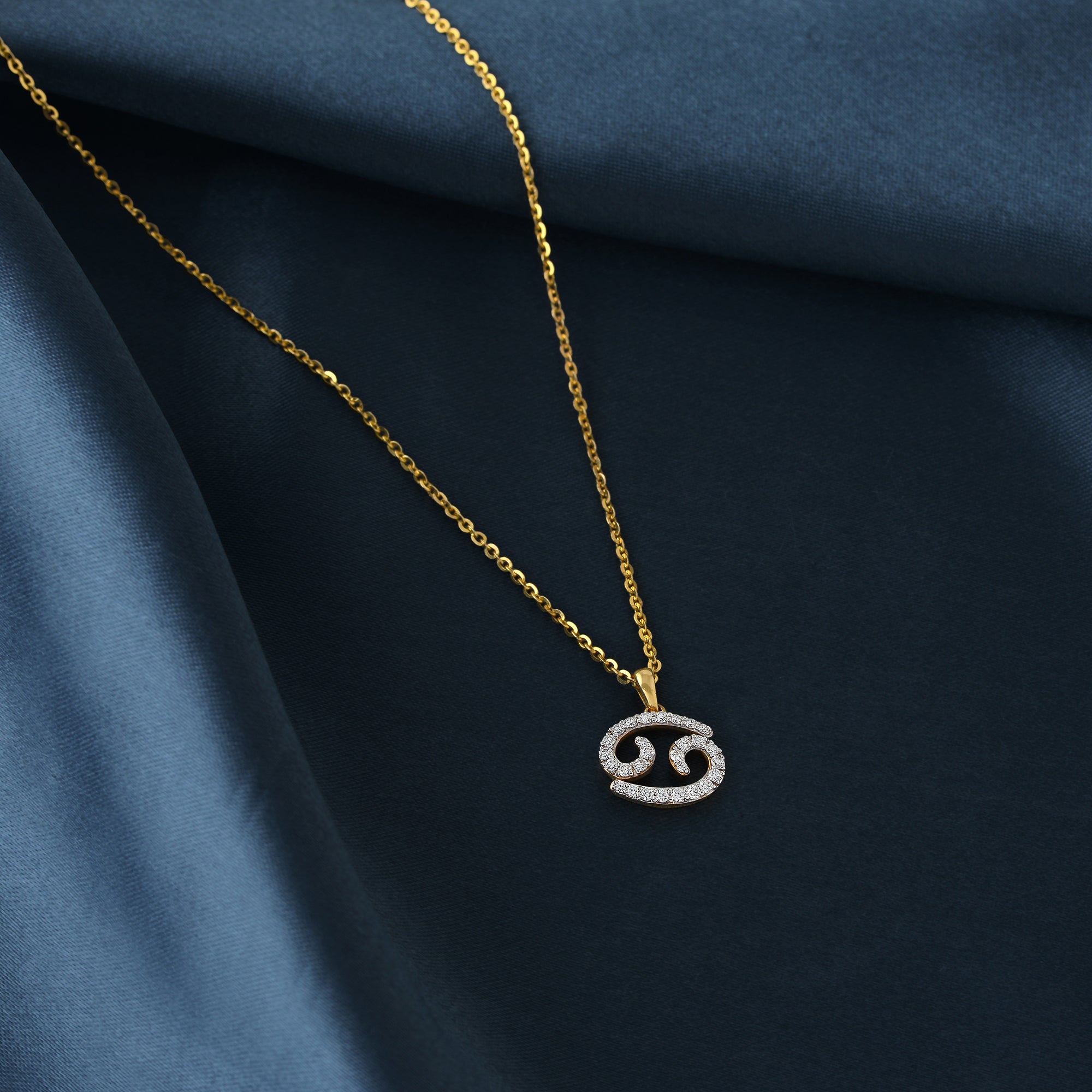 Gold Chain Cancer Zodiac Diamond Pendant - Krishna Jewellers Pearls and Gems
