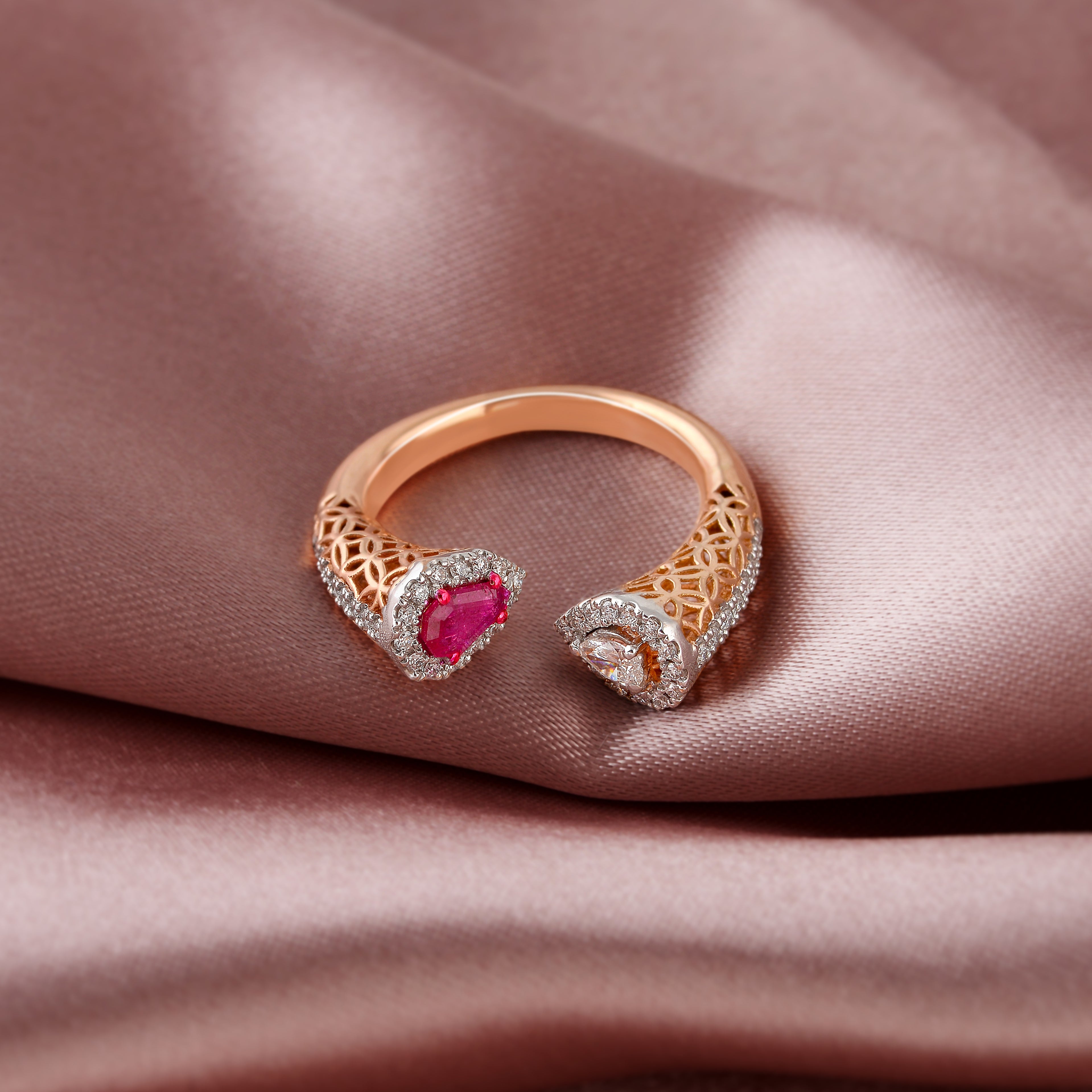 Artful Pear Cut Diamond Ring in Rose Gold - Krishna Jewellers Pearls and Gems