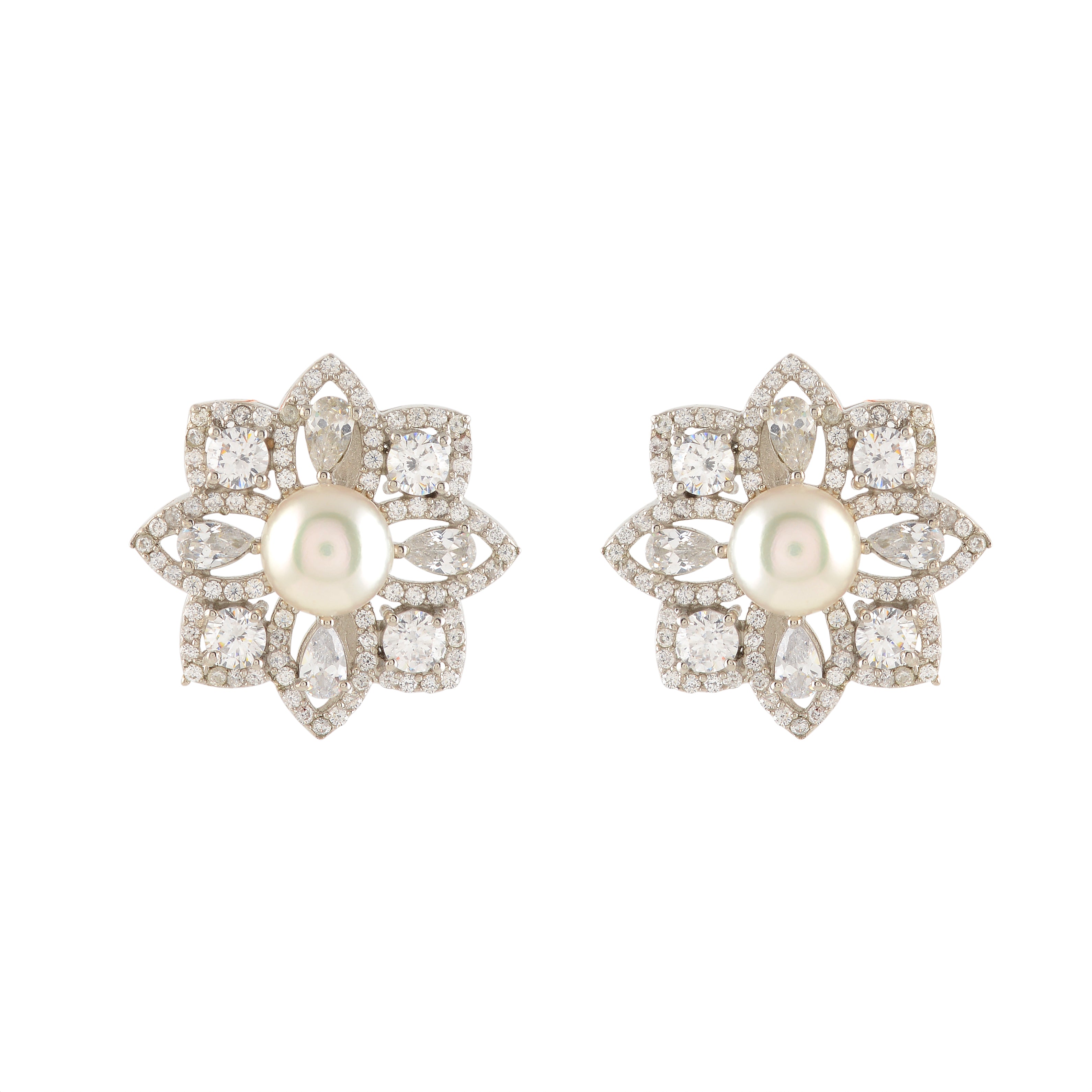 Perfect Round Natural Pearl Necklace and Earrings with Cz Pendant - Krishna Jewellers Pearls and Gems