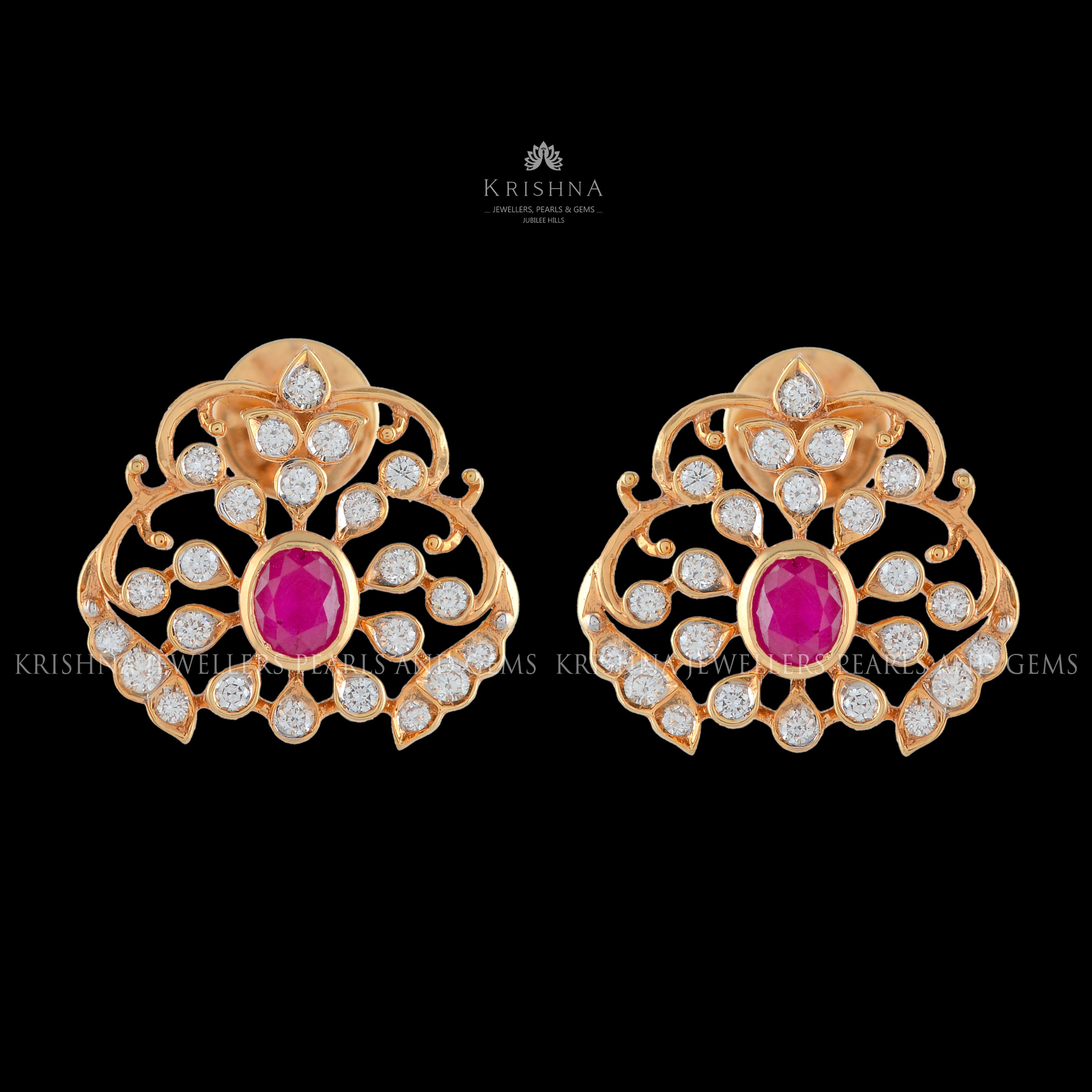 Regal Floral Diamond Studs - Krishna Jewellers Pearls and Gems