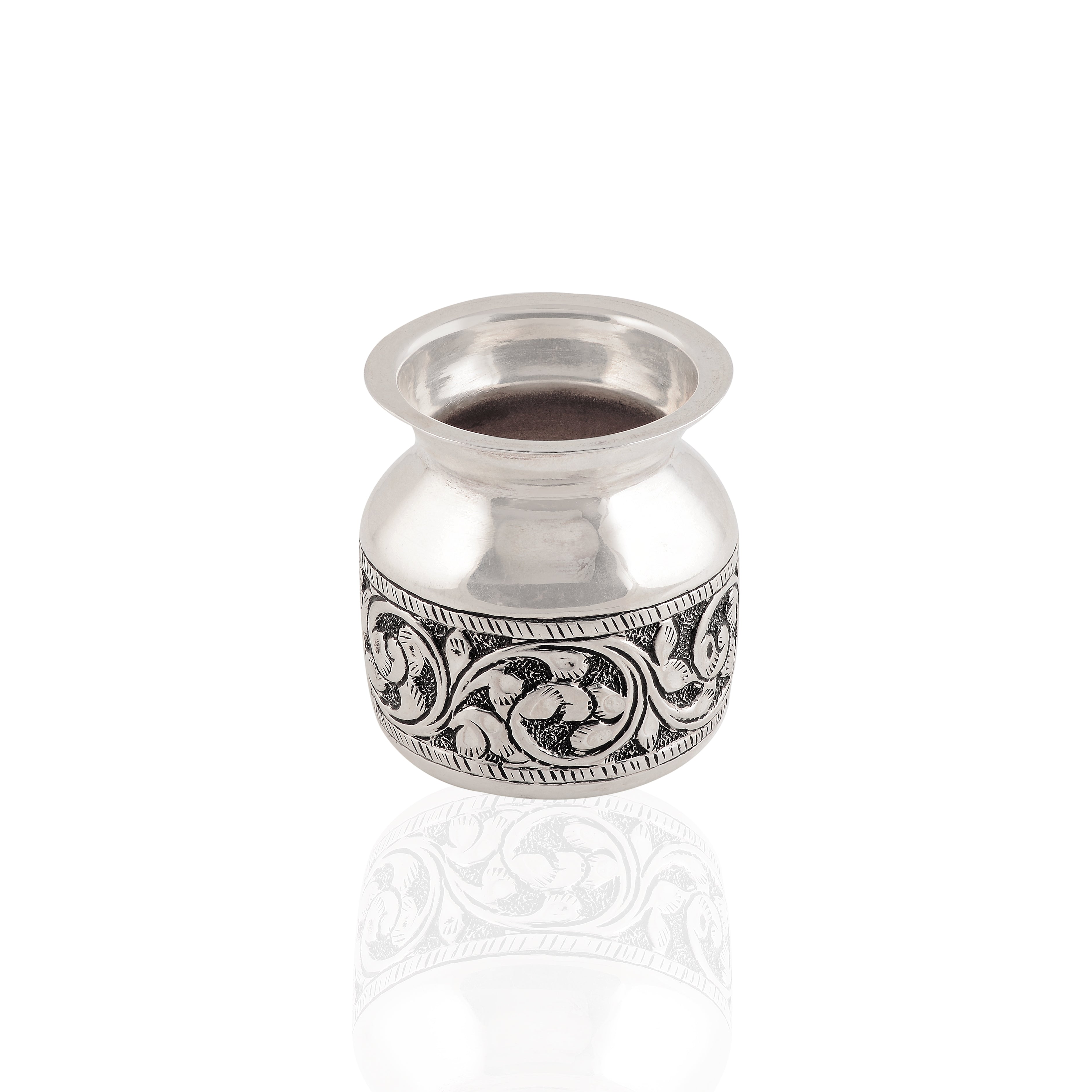 Floral Silver Vessels For Pooja