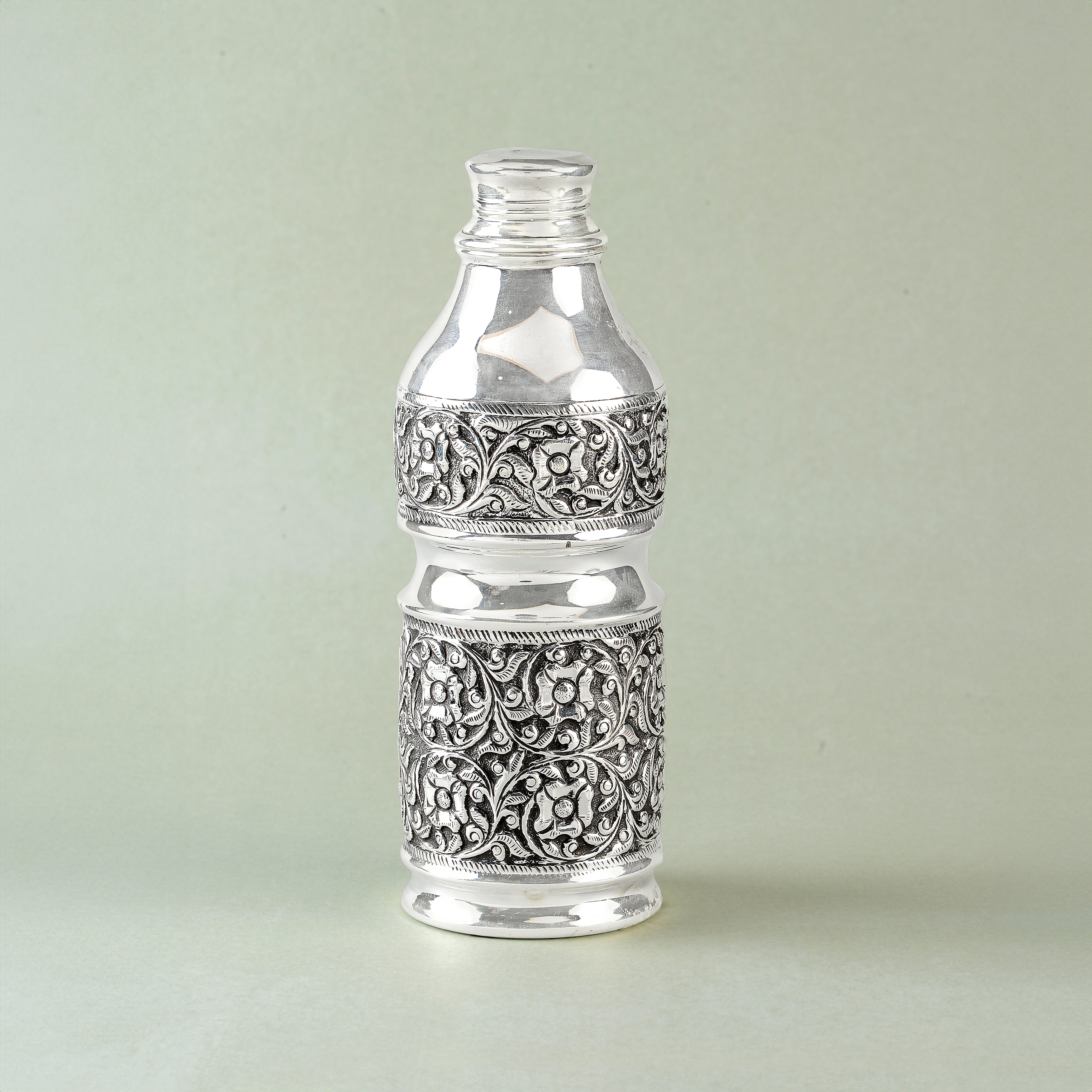 Silver Floral Art Water Bottle - Krishna Jewellers Pearls and Gems