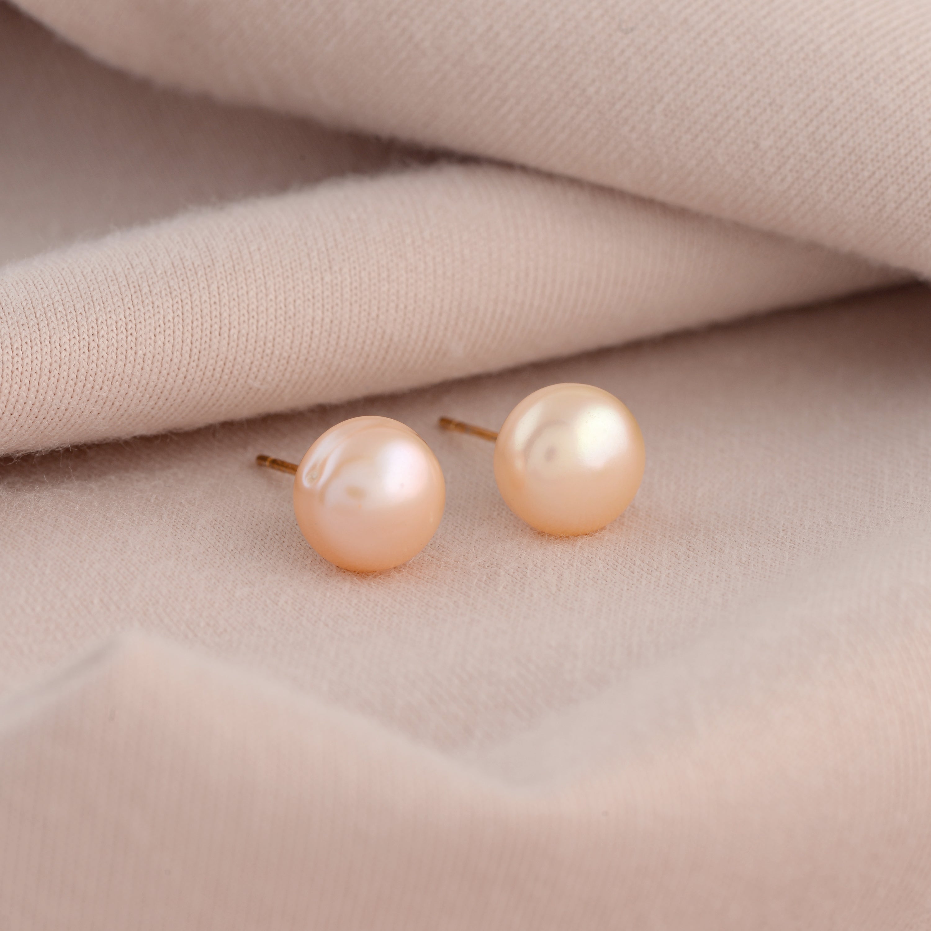 Classic Peach-colored Freshwater Pearls Studs Earrings - Krishna Jewellers Pearls and Gems