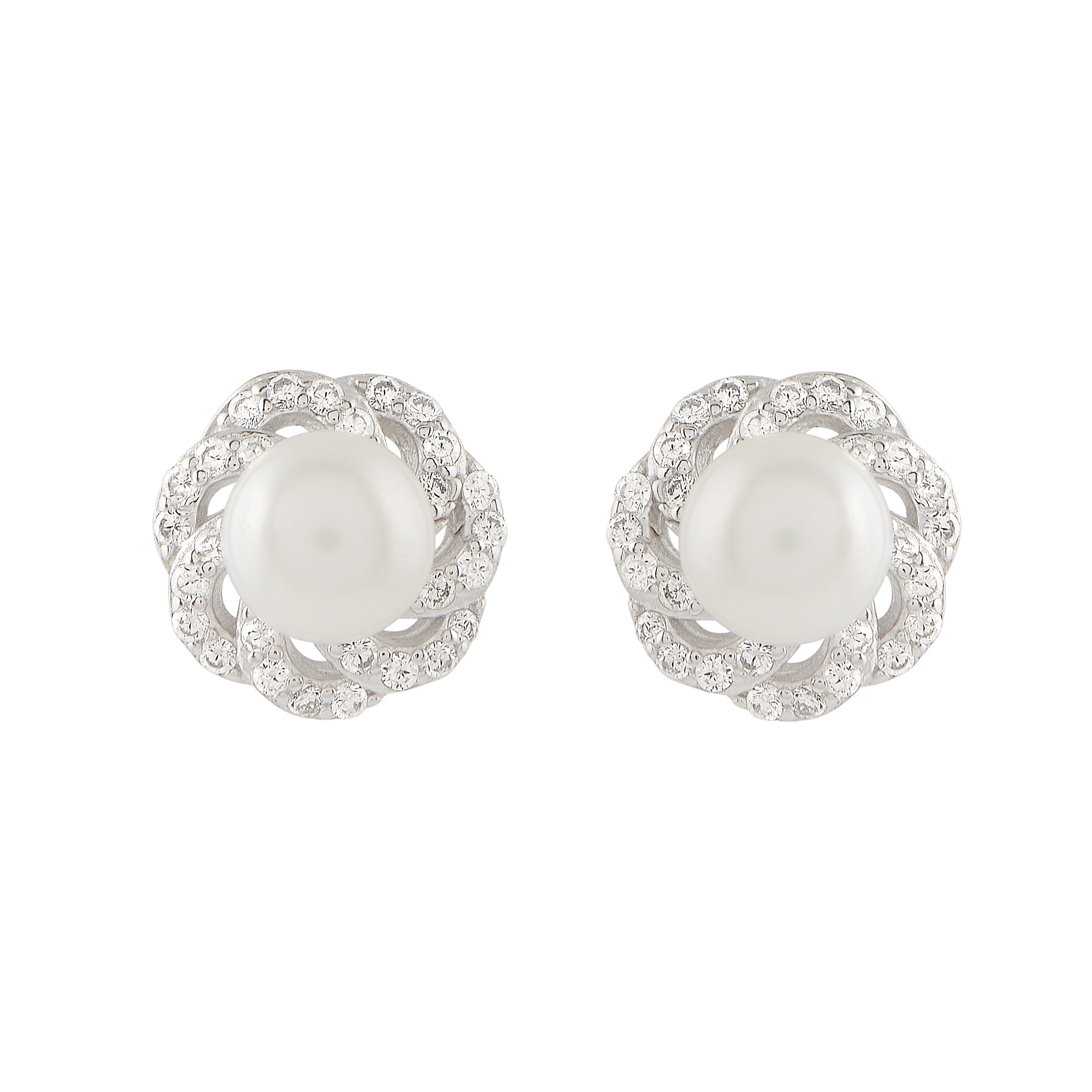 Round silver-plated stud earrings