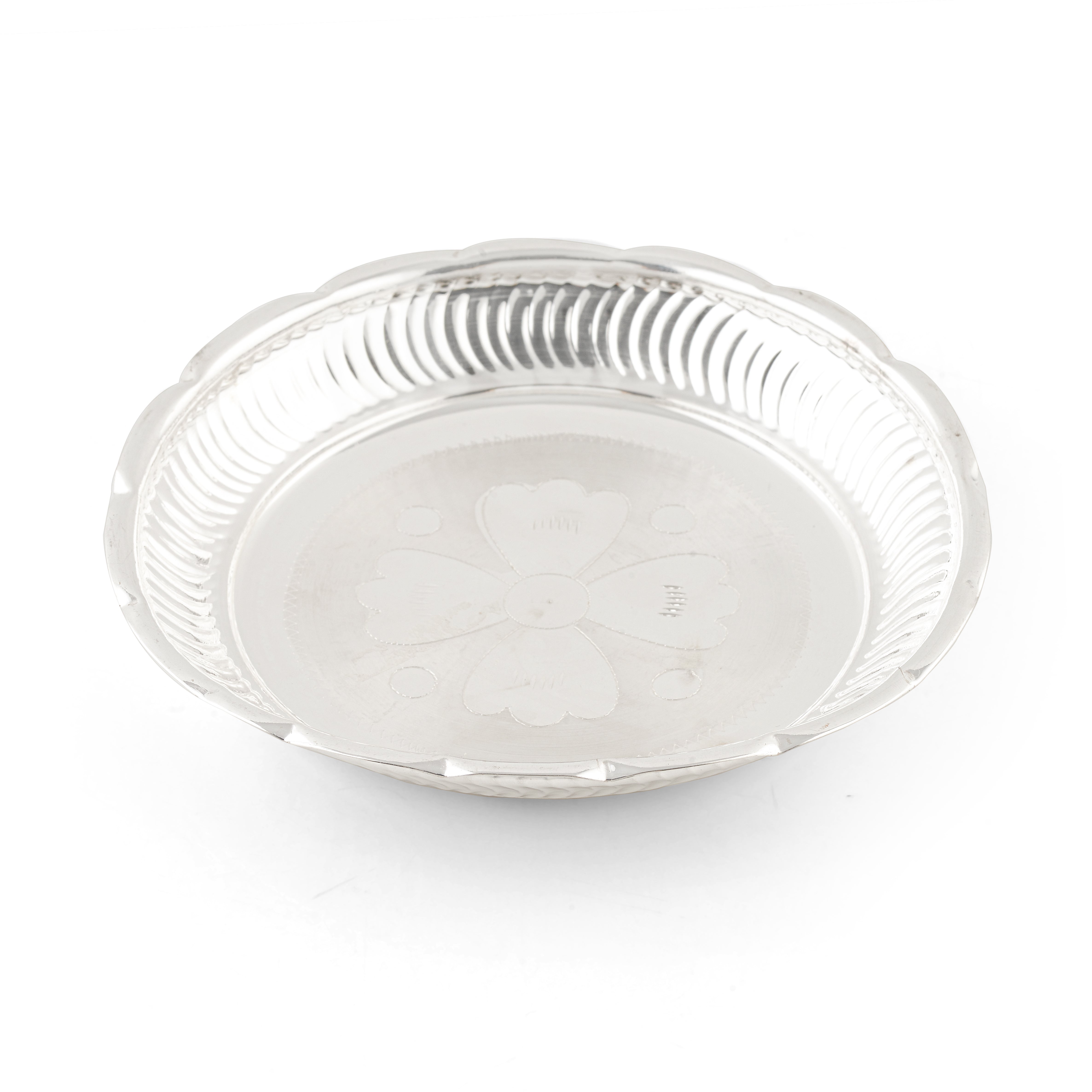 92.5 Pure Silver Pooja Plate - Traditional Single Piece with Scalloped Edge