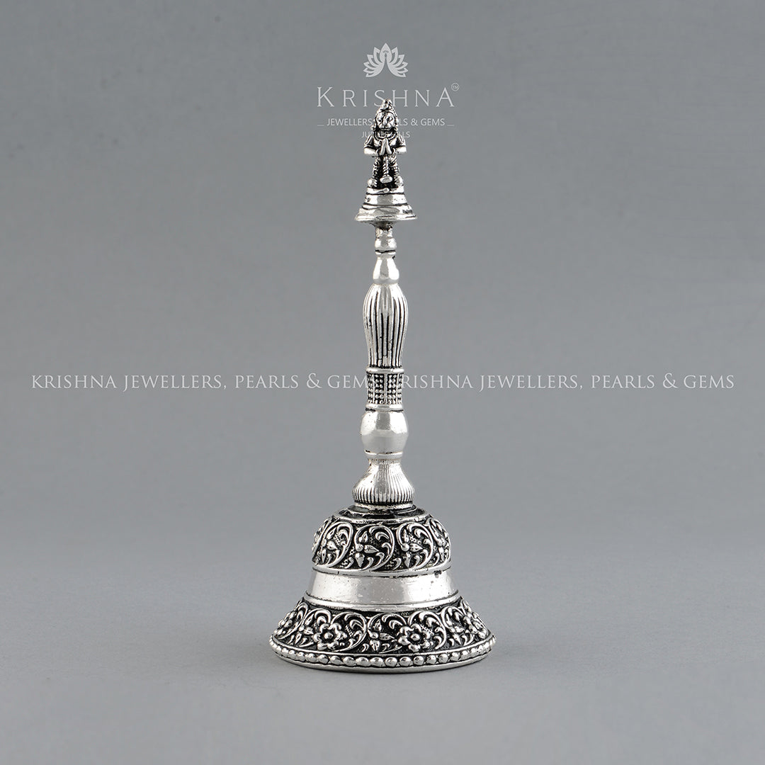 Anitque Silver Pooja Bell With Hanuman