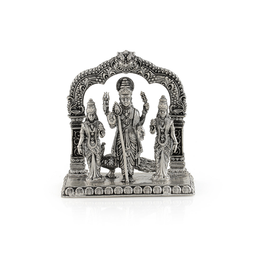Silver Idol of Lord Murugan with His Consorts