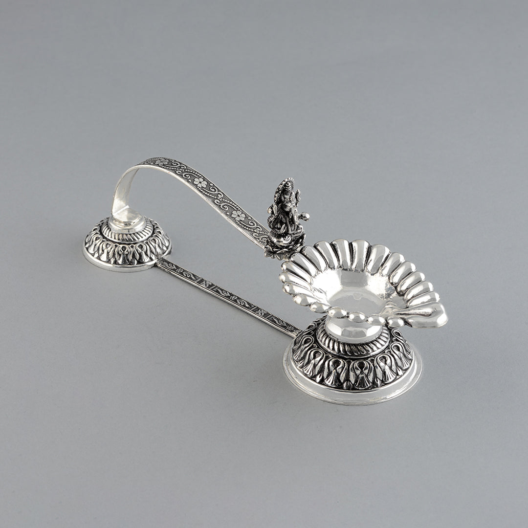 Divine Silver Aarti Diya With Ganesh Murti