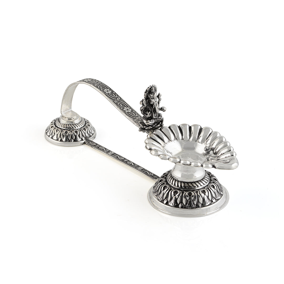 Divine Silver Aarti Diya With Ganesh Murti