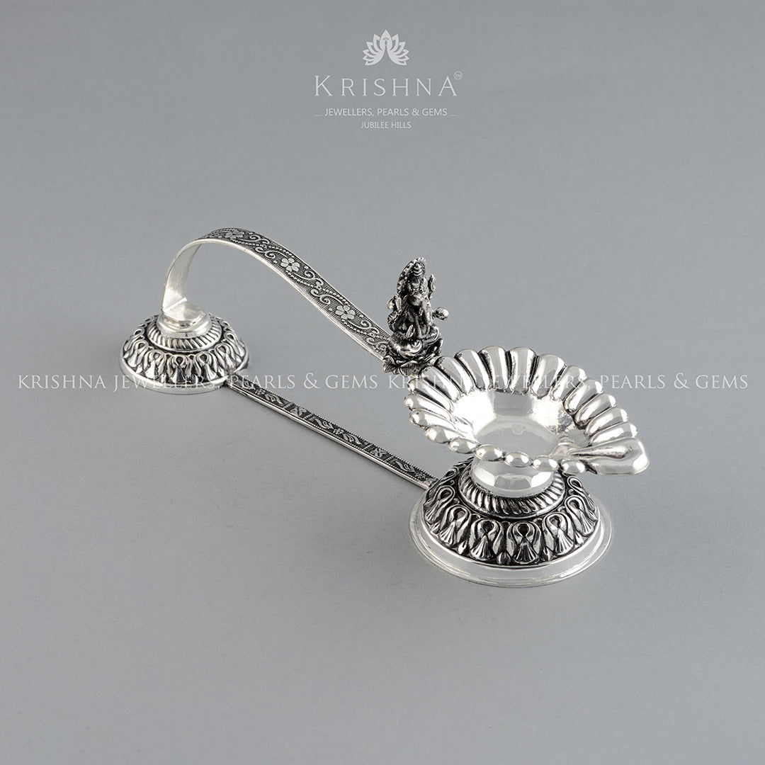 Divine Silver Aarti Diya With Ganesh Murti