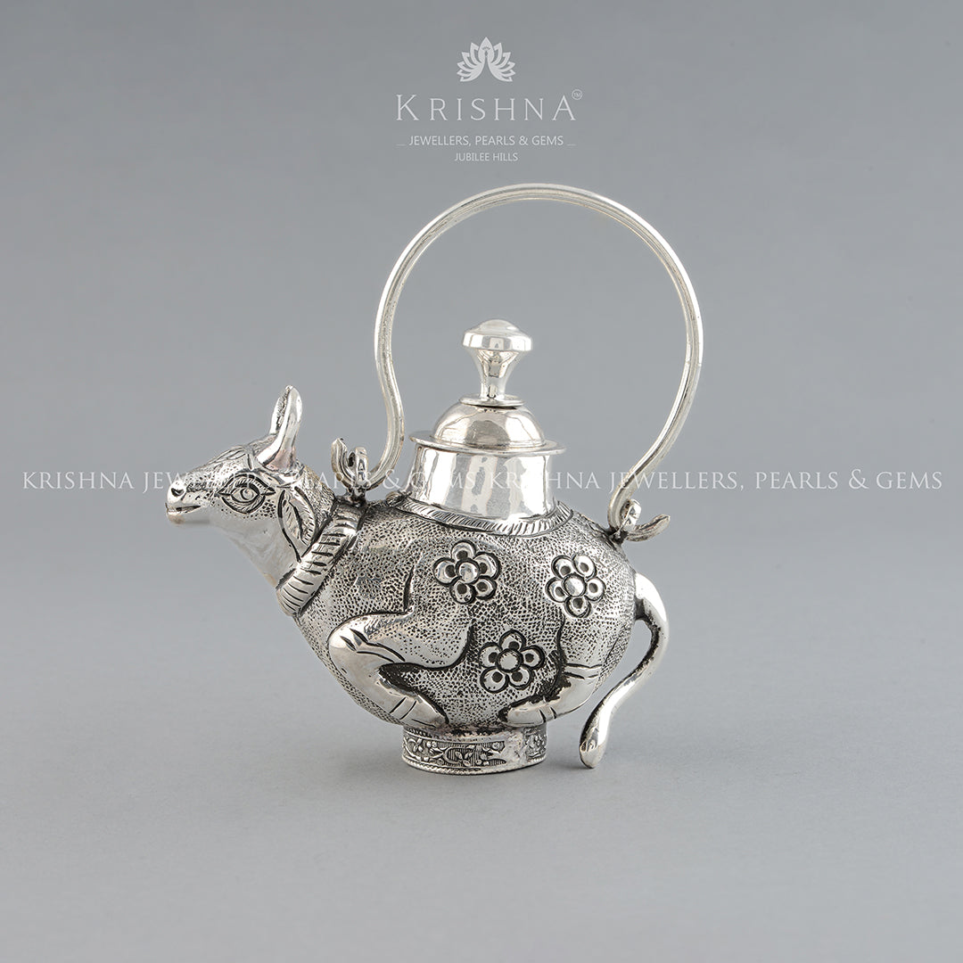 Silver Kumkum Barni in Cow Design