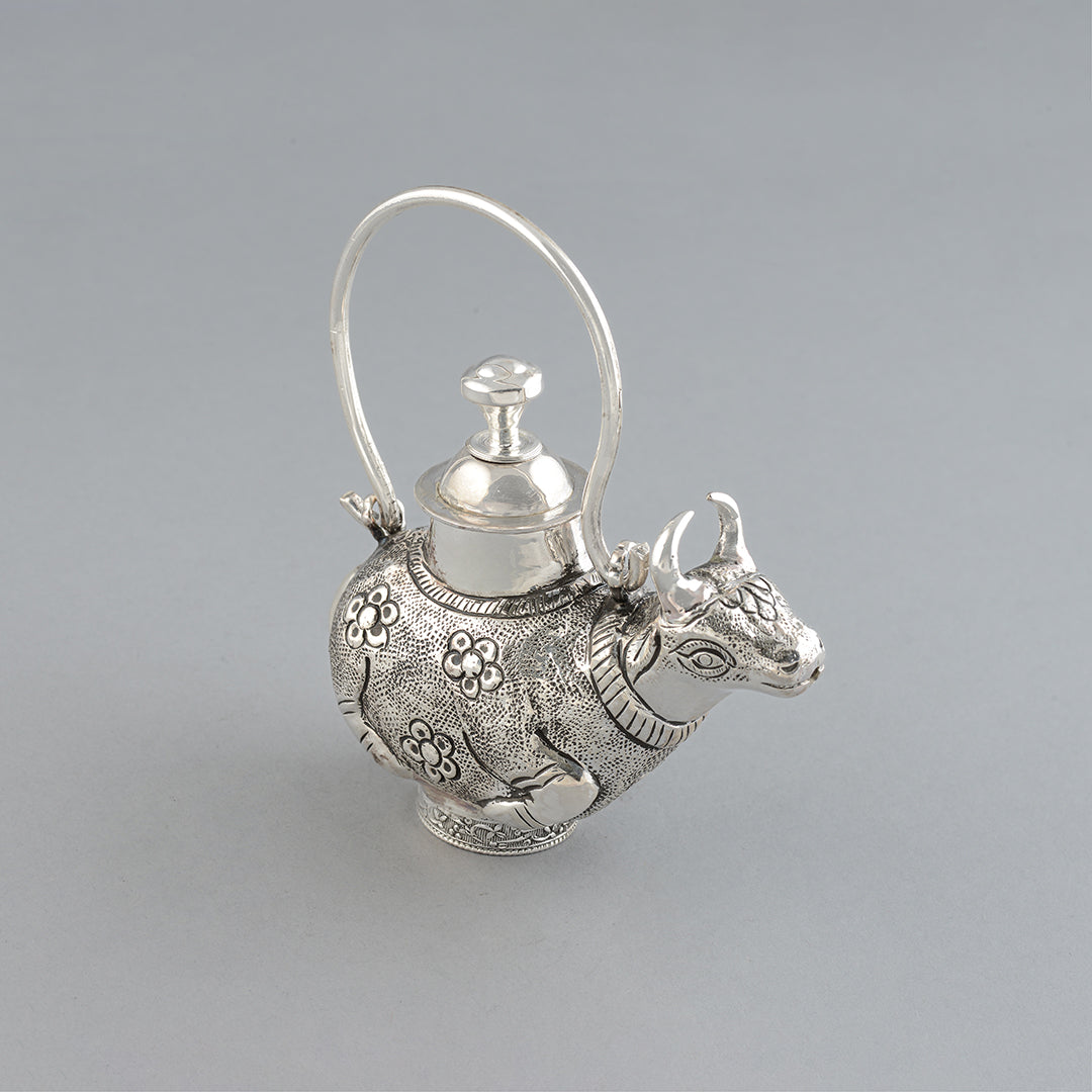 Silver Kumkum Barni in Cow Design