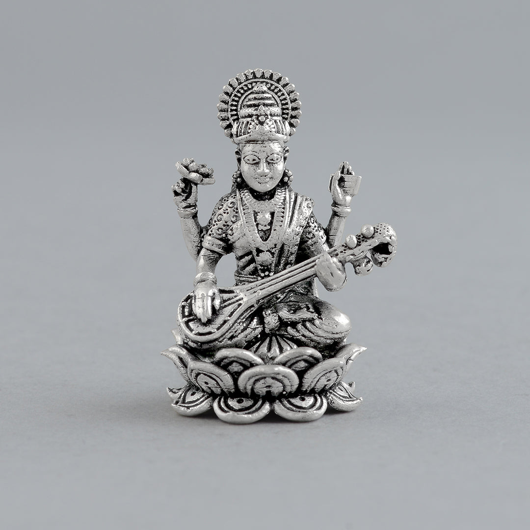 925 Silver Saraswati Devi Idol in Antique finish