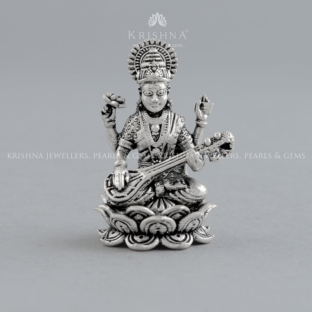 925 Silver Saraswati Devi Idol in Antique finish