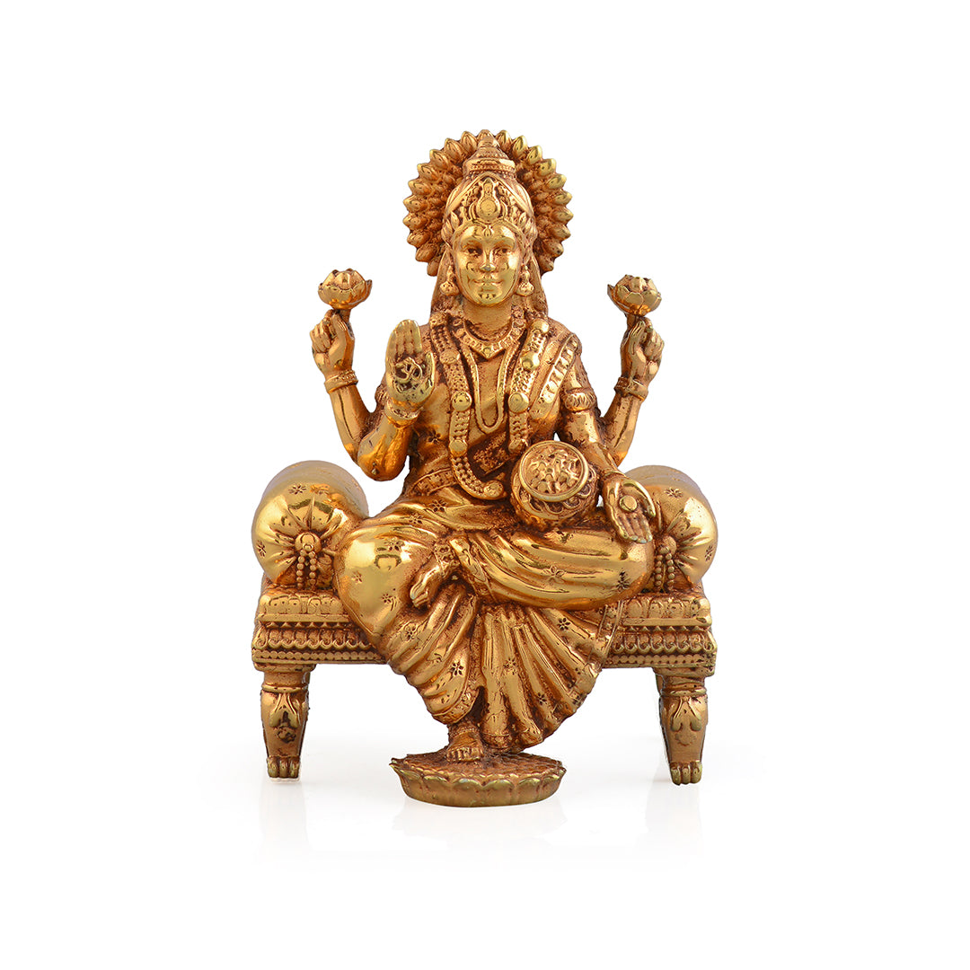 Silver Laxmi Murti In Gold Finish
