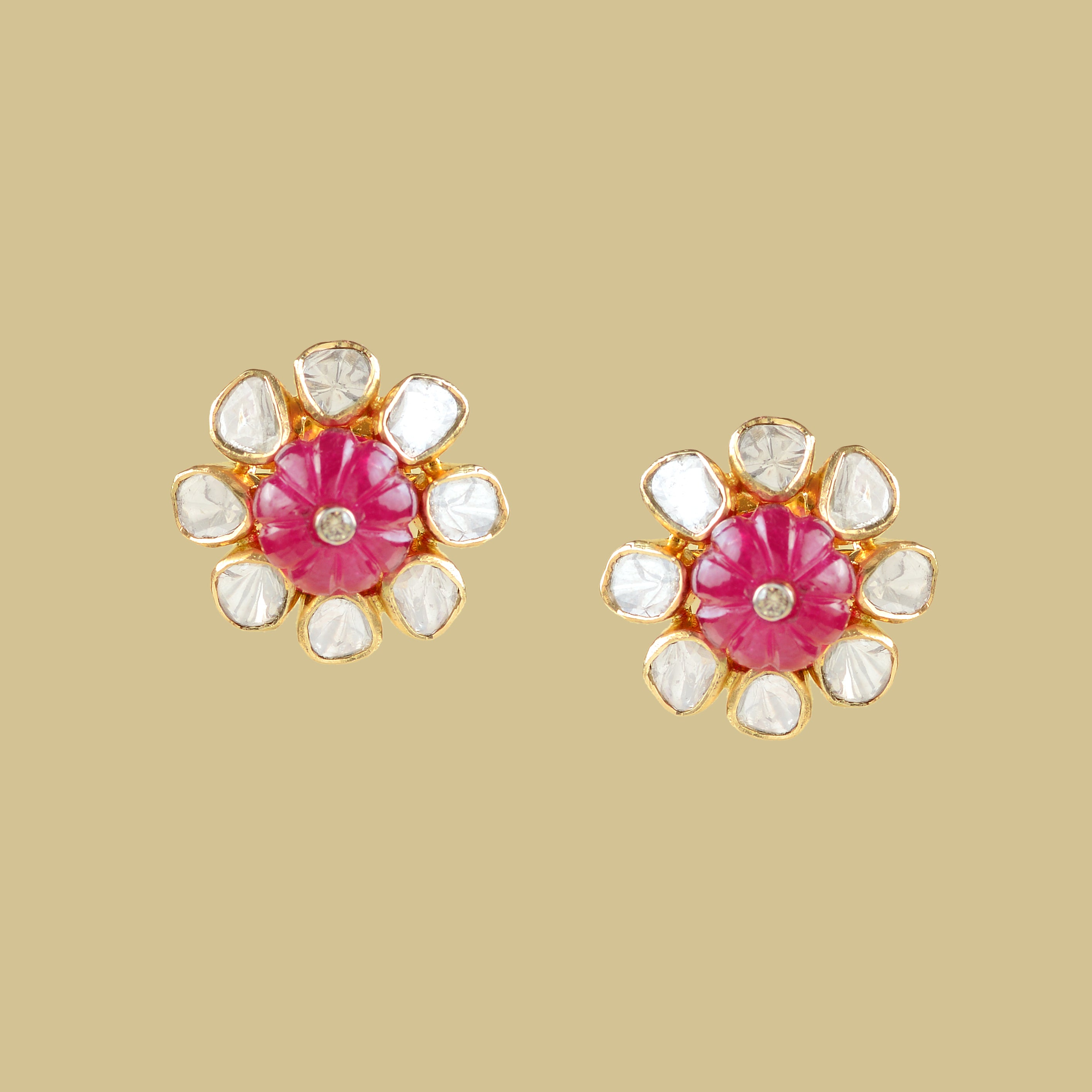 Polki Kharbuja Studed Earrings - Krishna Jewellers Pearls and Gems