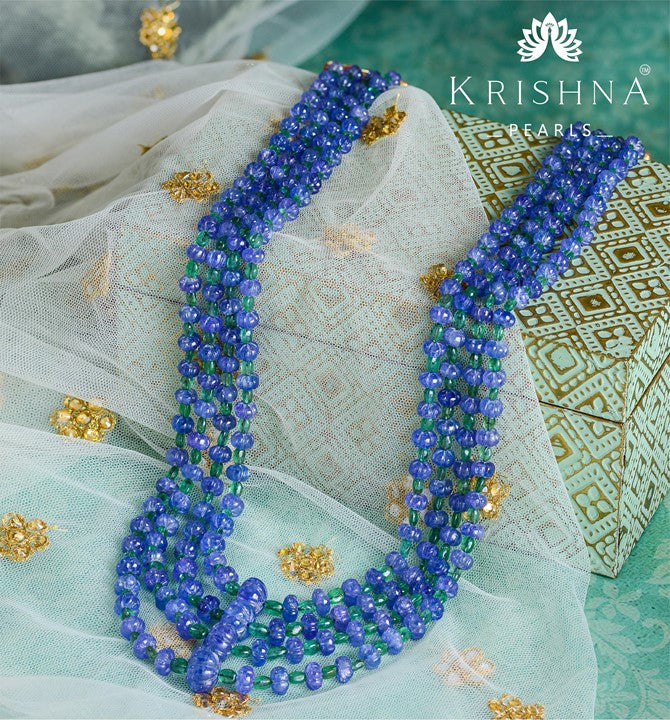 Emerald tanzanite beads necklace