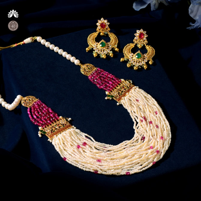 Multistrand Gold Pearl Necklace Set