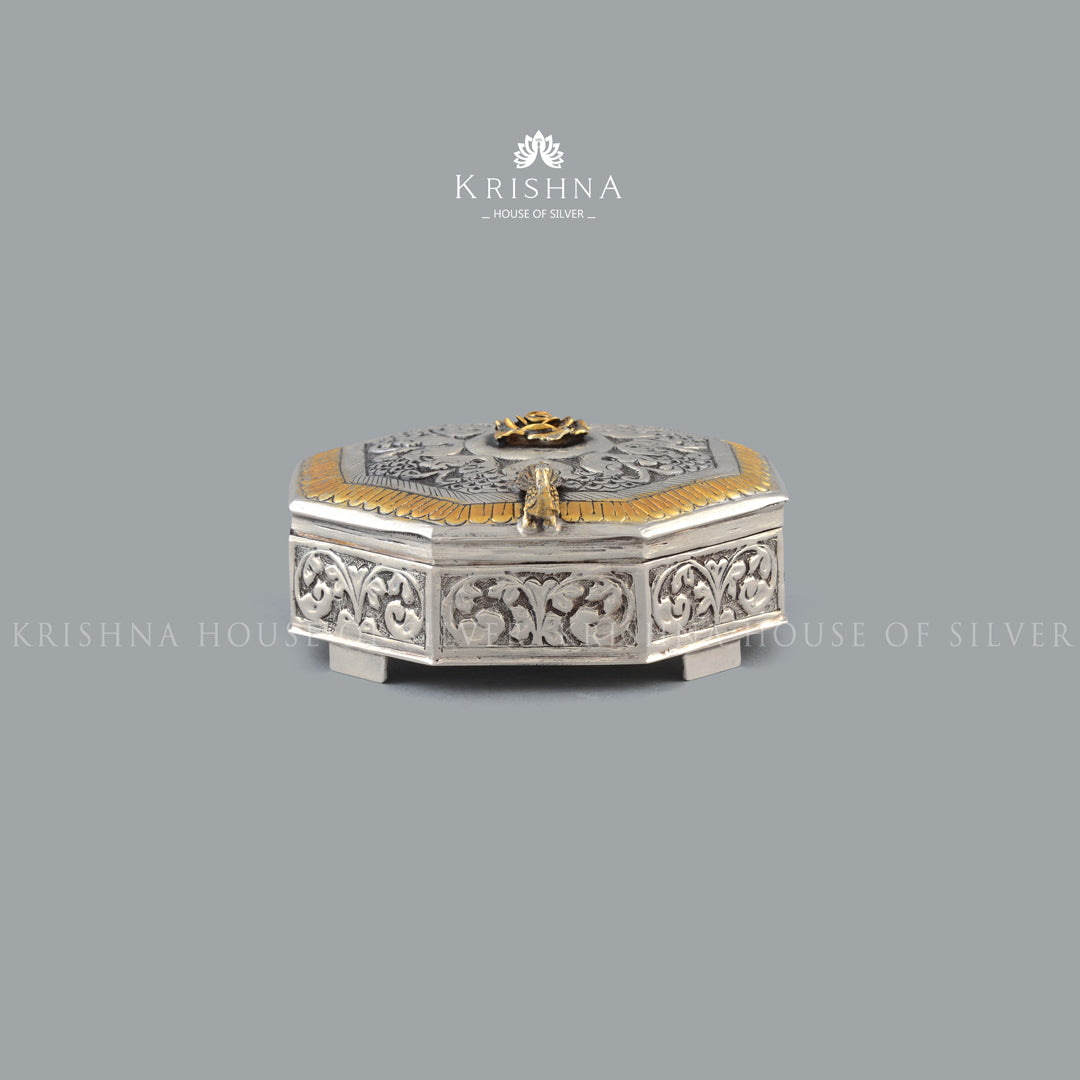 Elegant Silver Pandan Box with Intricate Flower Design - Krishna Jewellers Pearls and Gems