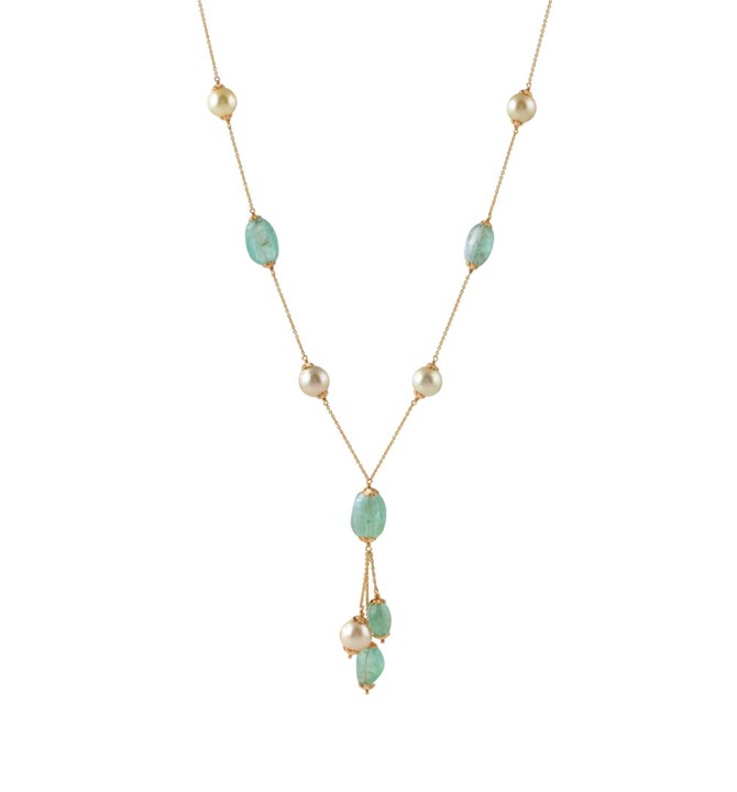 Pearl and Emerald Gold Chain Necklace