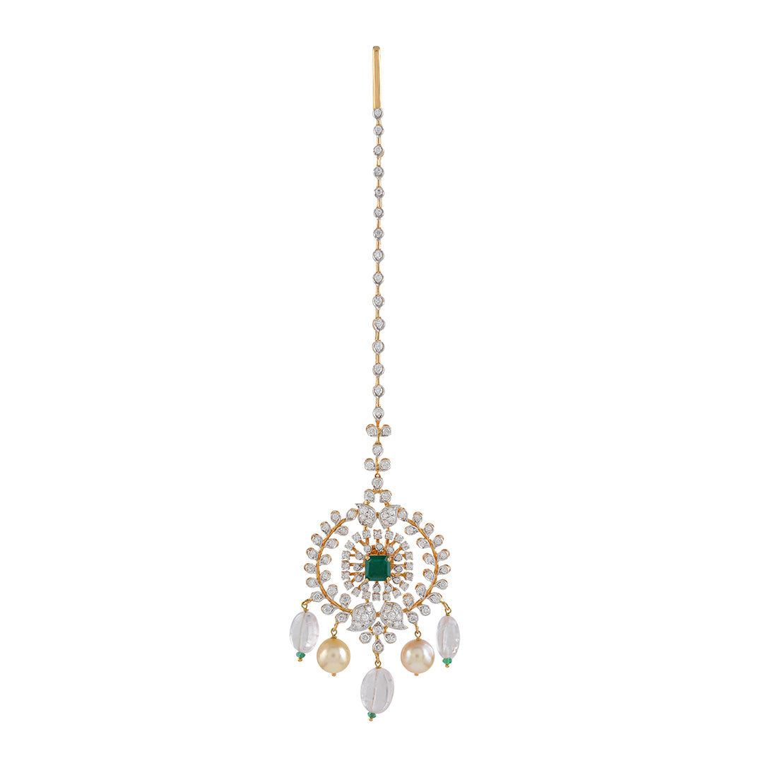 Diamond Maang Tikka in Floral Motif - Krishna Jewellers Pearls and Gems